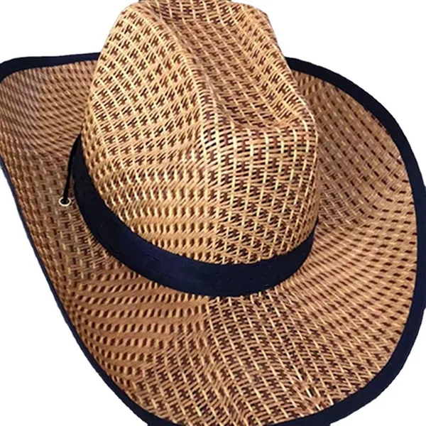 Outdoor travel straw hat sunscreen cowboy cap, custom hat with logo imprint 2