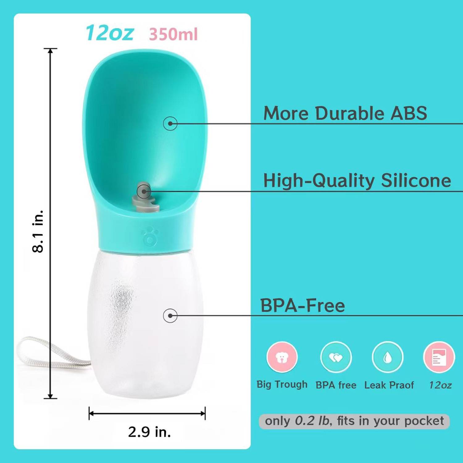 12oz Portable Leak-Proof Pet Water Bottle 9