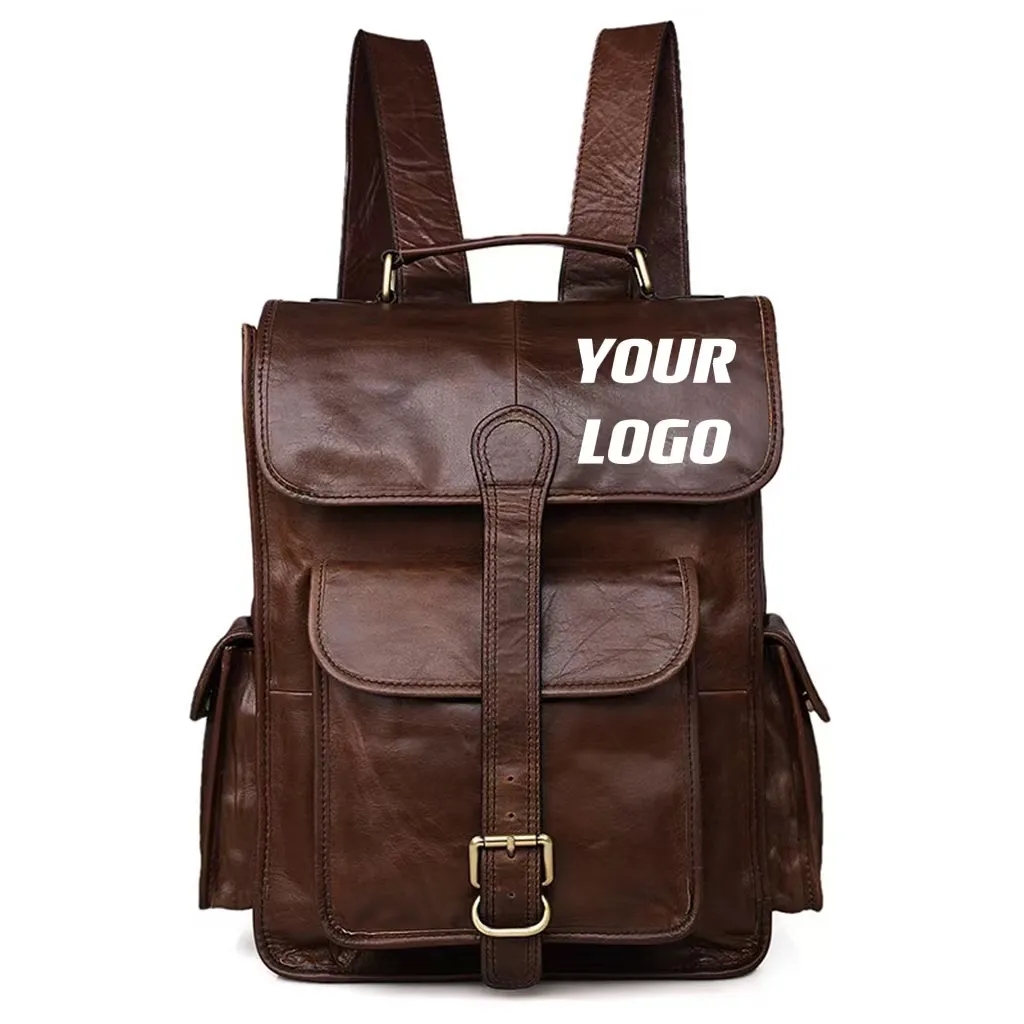 Custom Vintage Genuine Leather 15 Inch Laptop Backpack 3