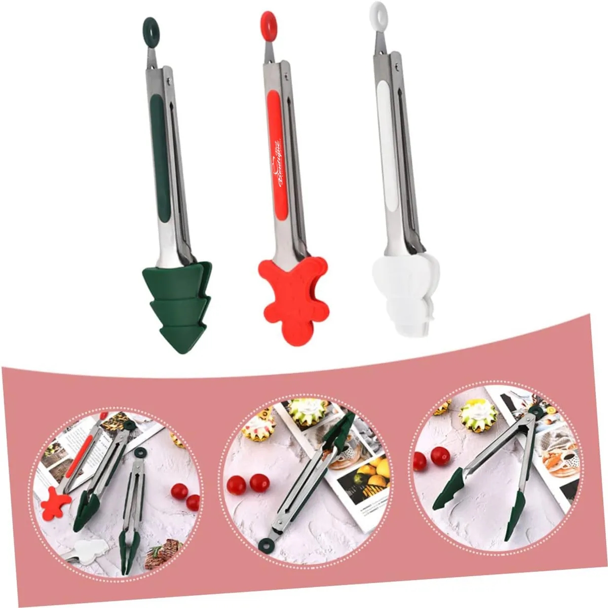 Christmas Style Stainless Steel Kitchen Tongs 5