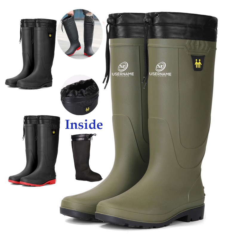 Winter Rain Boots Men Waterproof Shoes High Tube Velvet Anti slip Fishing Boots 2