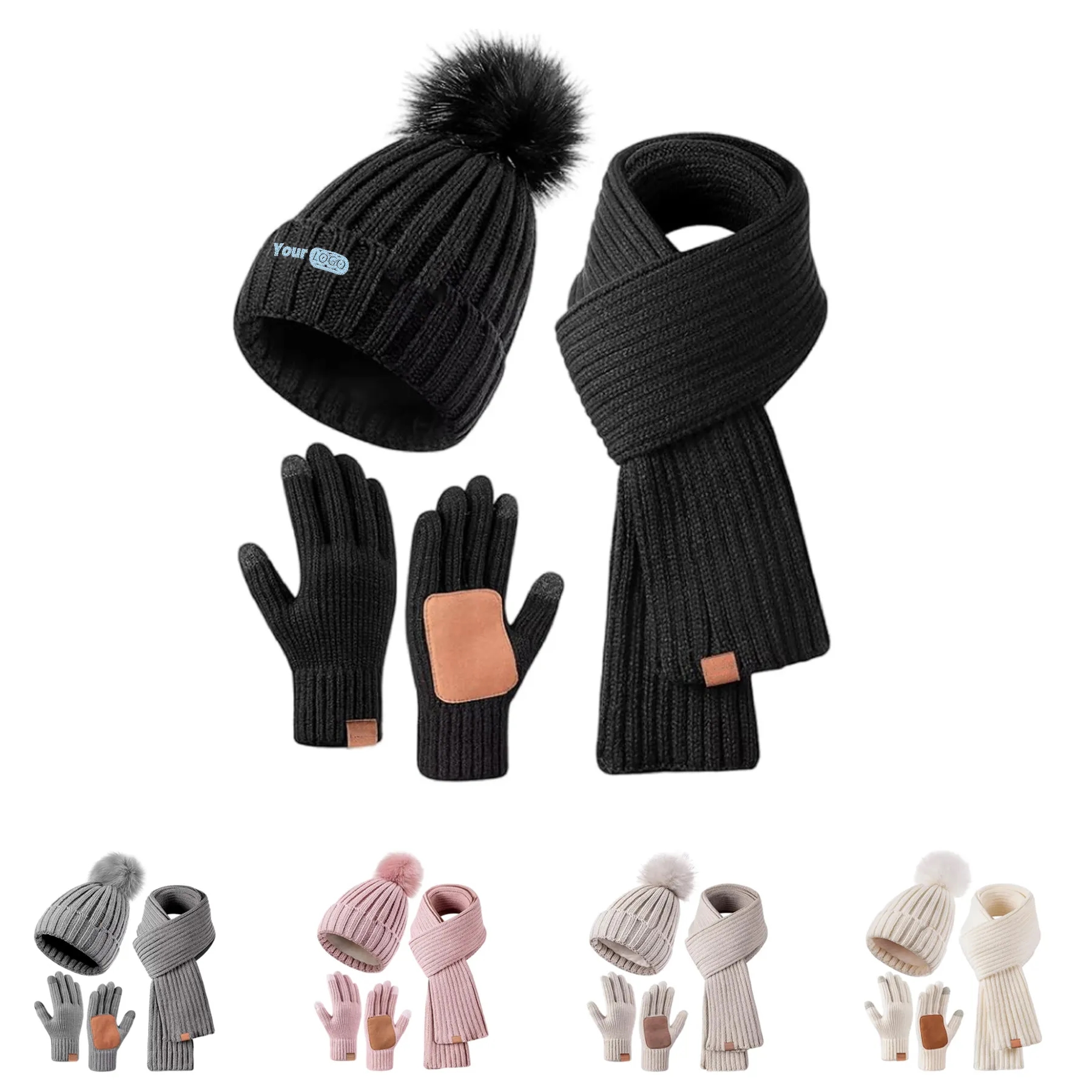 Polyester Adult Hat, Scarf, Gloves Three Piece Set 5