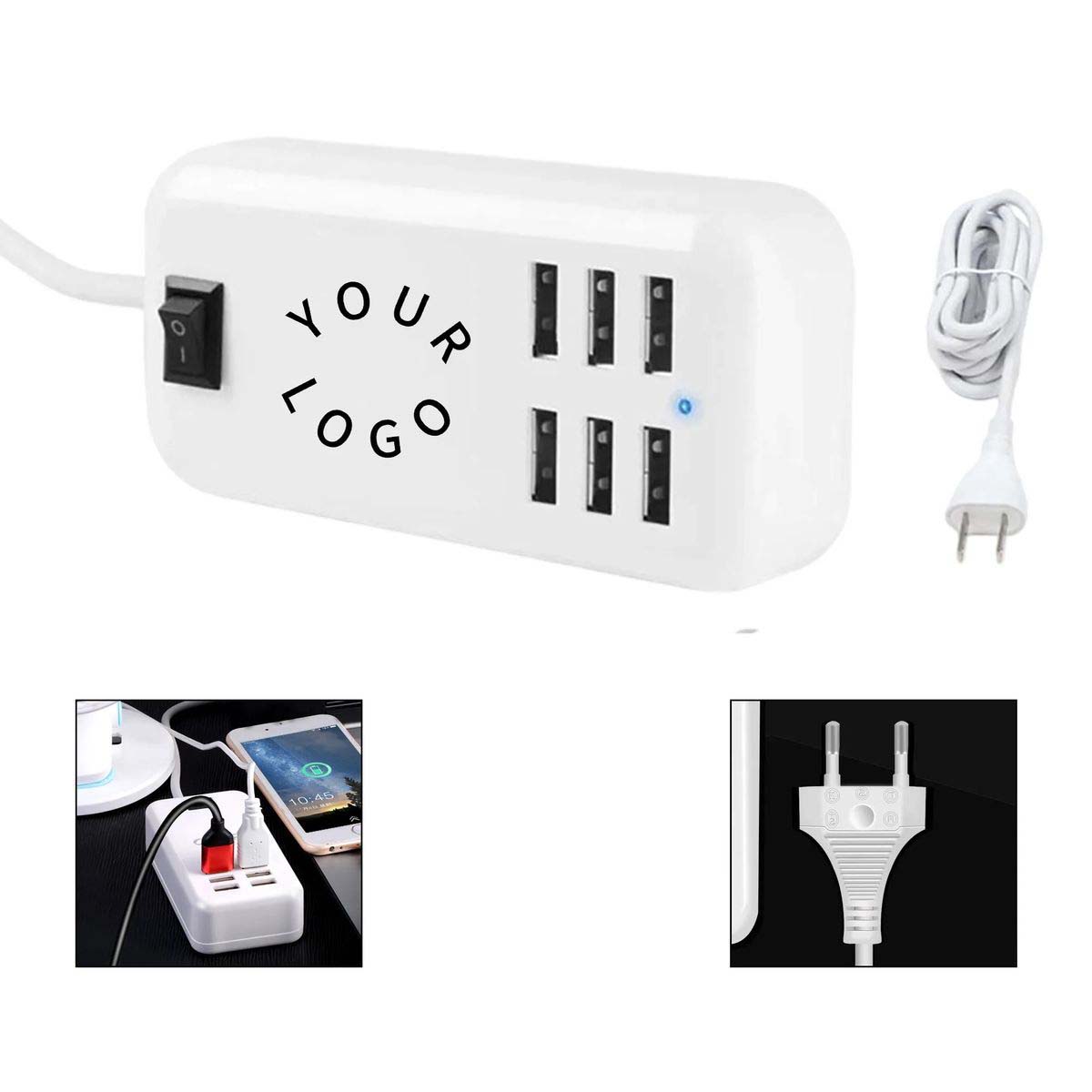 Compact USB Charging Hub with 6 Ports and Long Cable 2