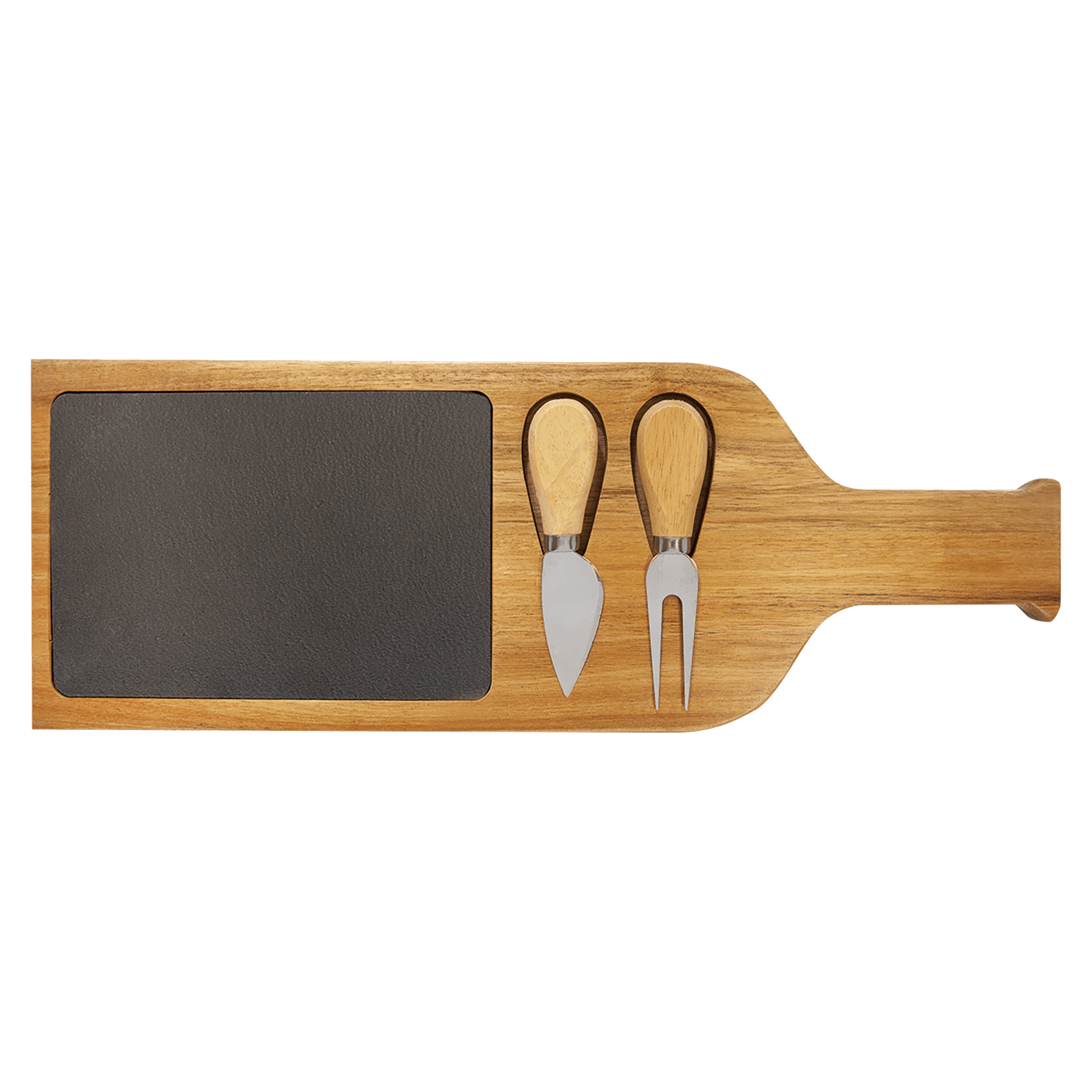 17" x 6" Acacia Wood/Slate Serving Board with Two Tools 2