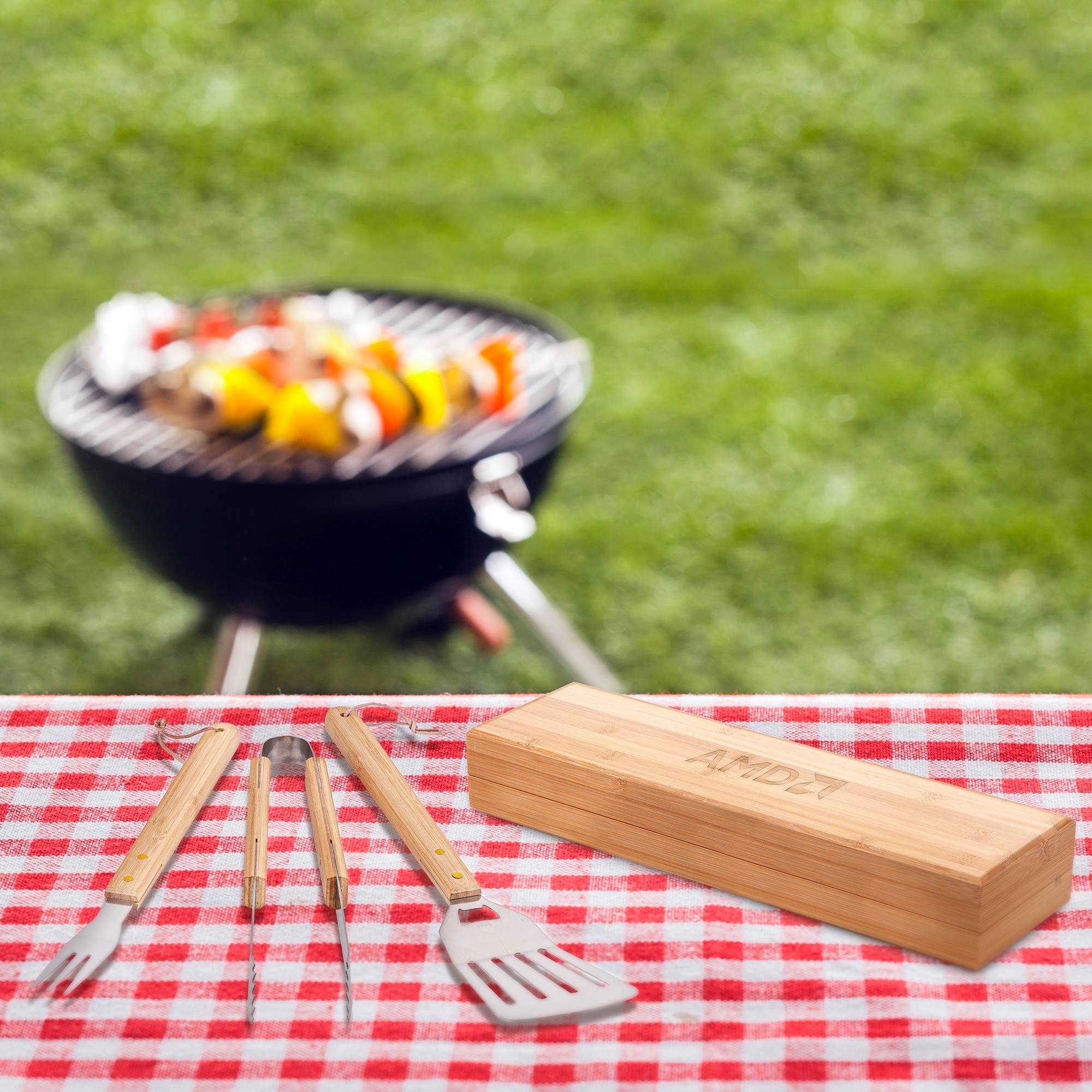 3-Piece BBQ Grill Utensil Set with Bamboo Case 1