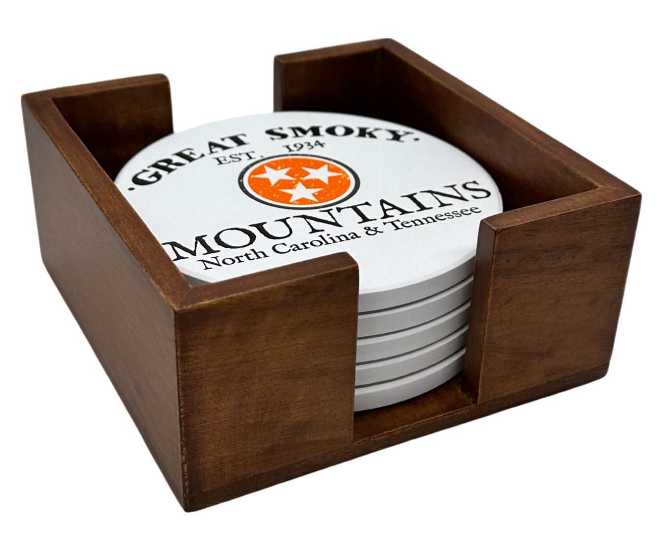Walnut Finish Wooden 5 Coaster Holder Sets 7