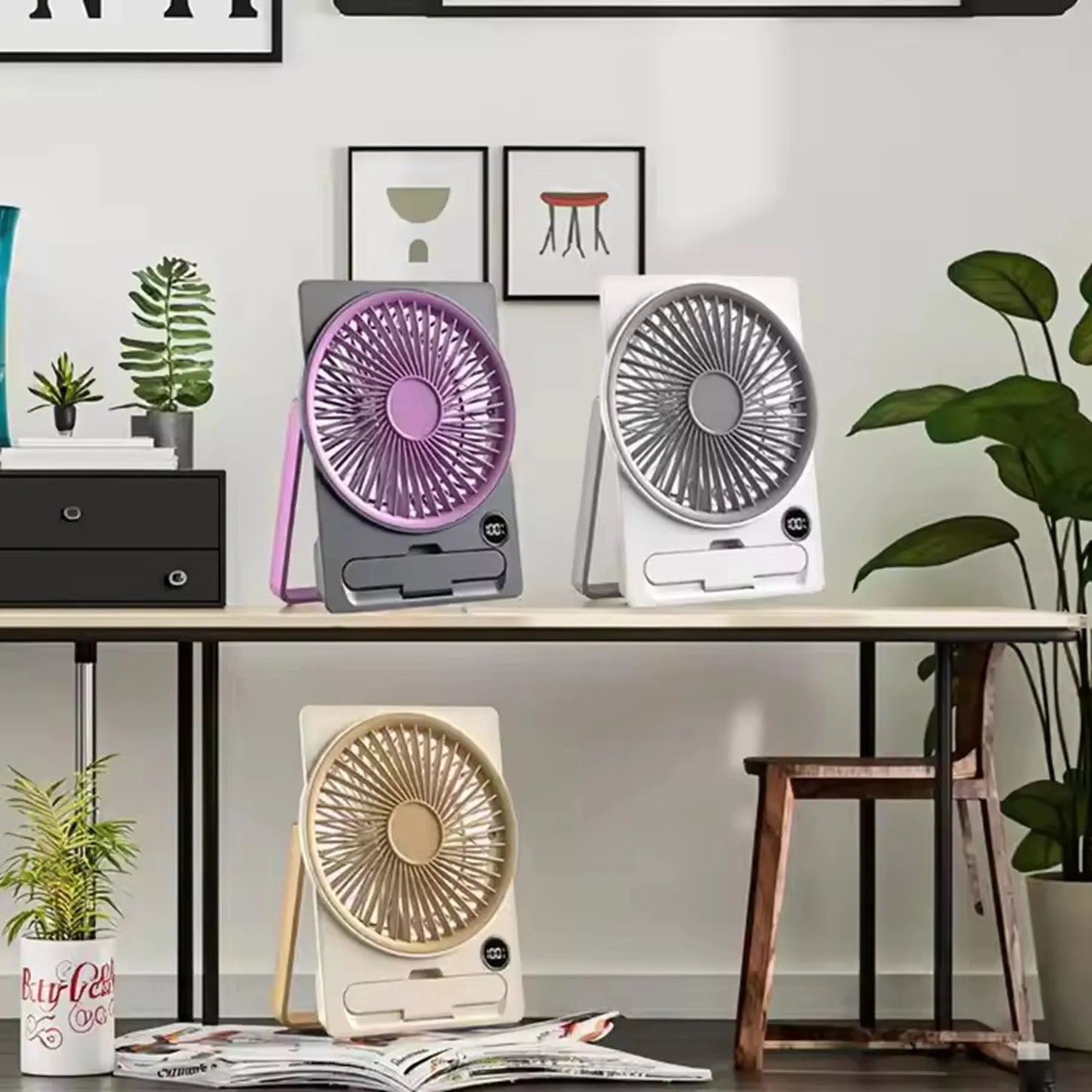 1200 mAh Digital Display Desktop Fan with Phone Stand 4