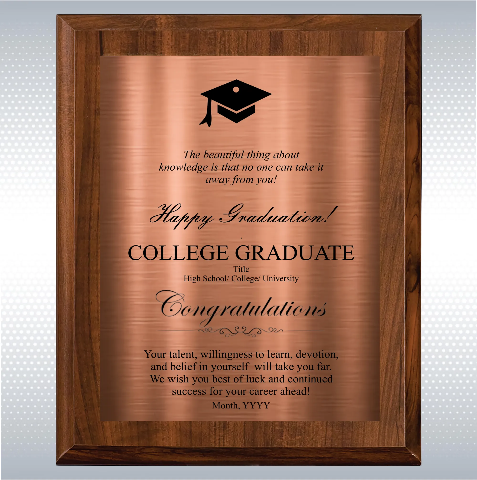 Cherry Finish Graduation Gift Plaque Award 6
