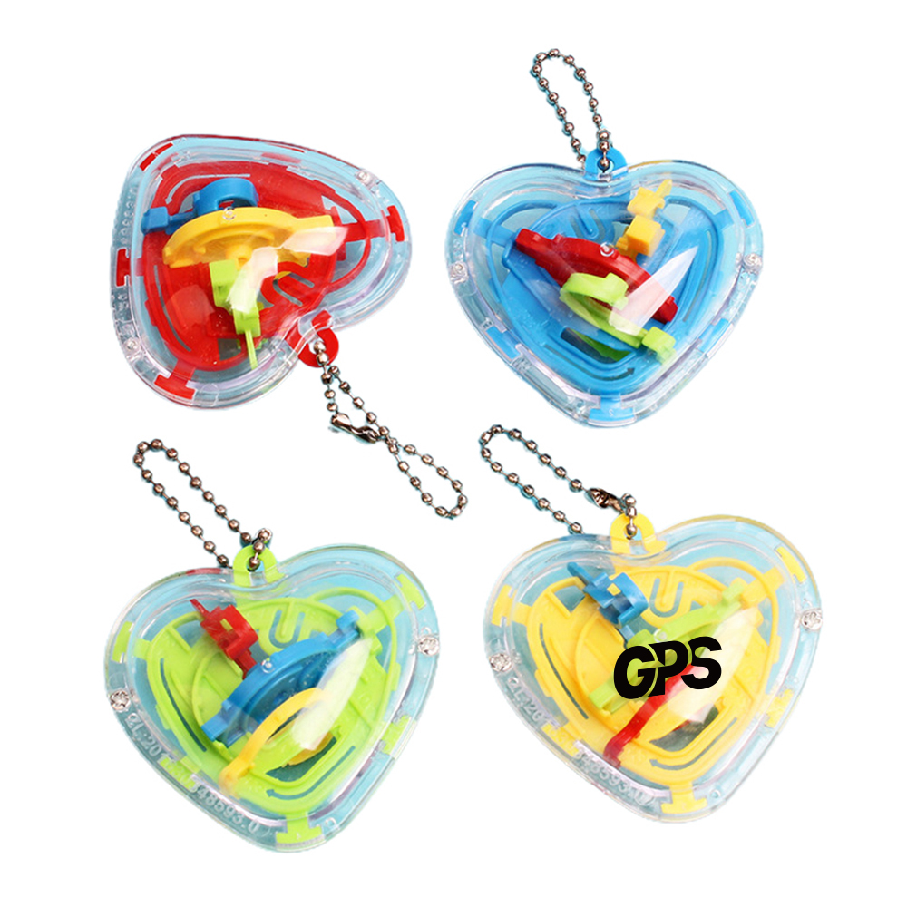 2 3/8 " Heart Shape Keychain With 3D Puzzle Toy 3
