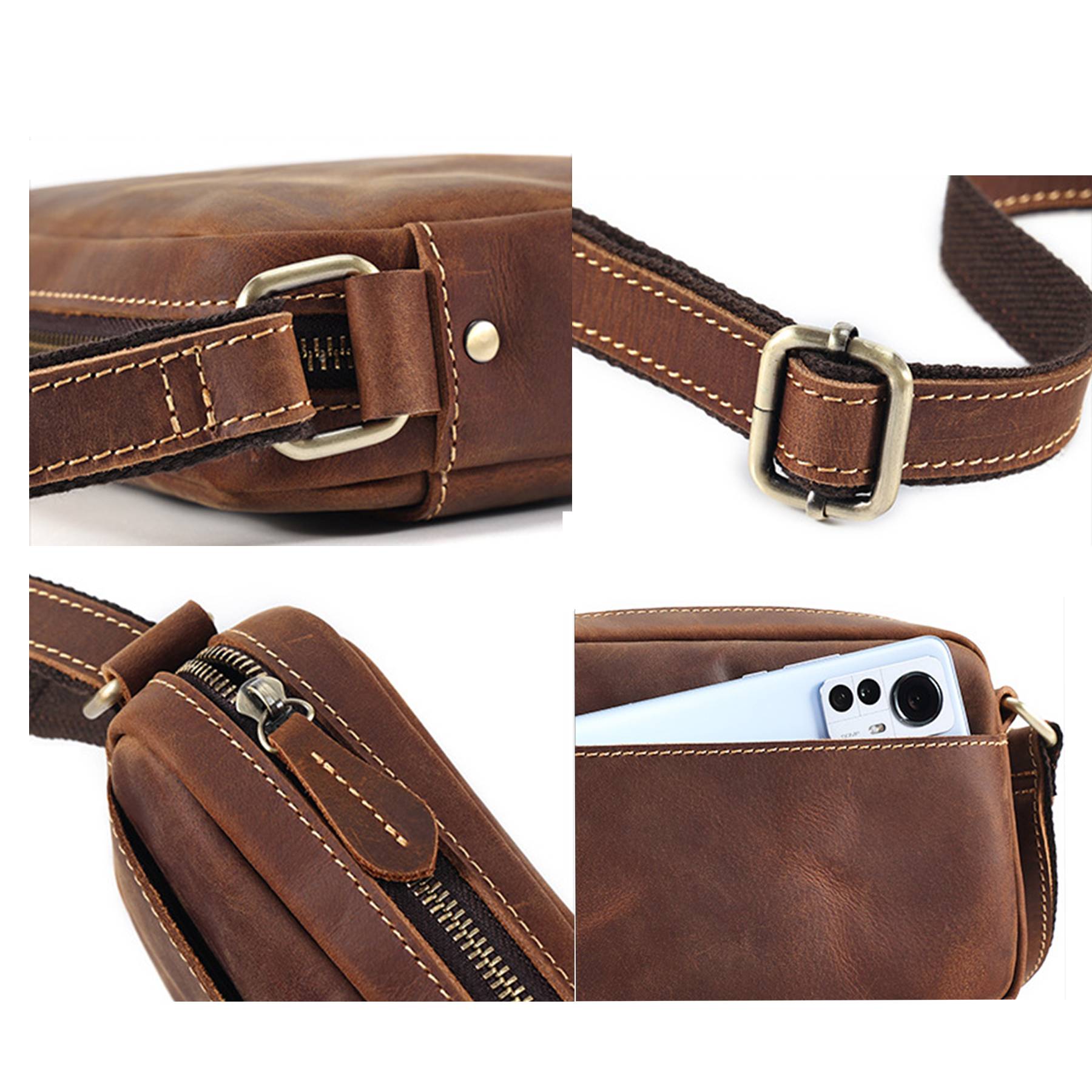Genuine leather vintage cross-body messenger bag 2