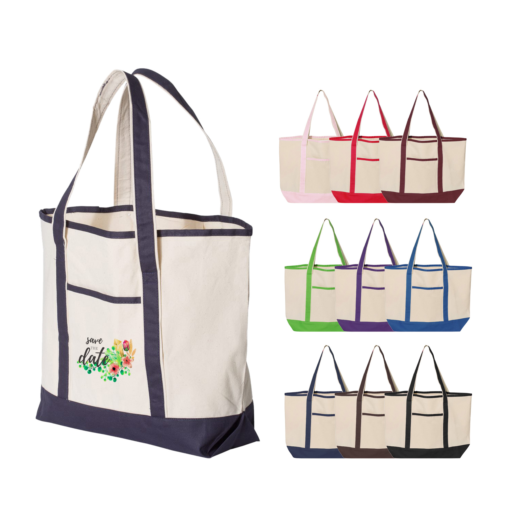 12 oz. Large Heavy Canvas Deluxe Pocket Tote Bag_R115BT 10