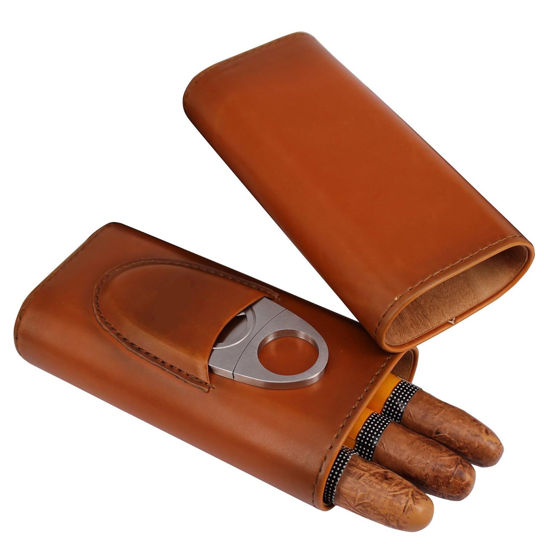 Brown Leather 3-Finger Cigar Holder 6