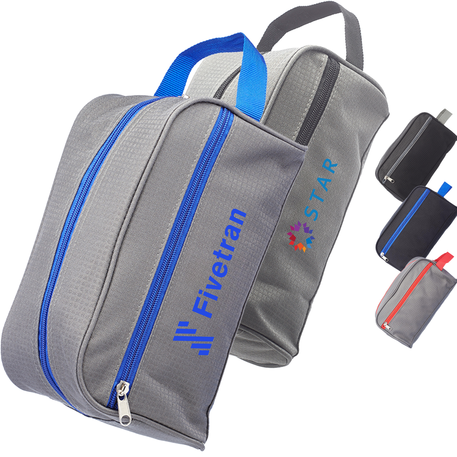 Two-Tone Travel Toiletry Bag with Colored Handle & Zipper 3