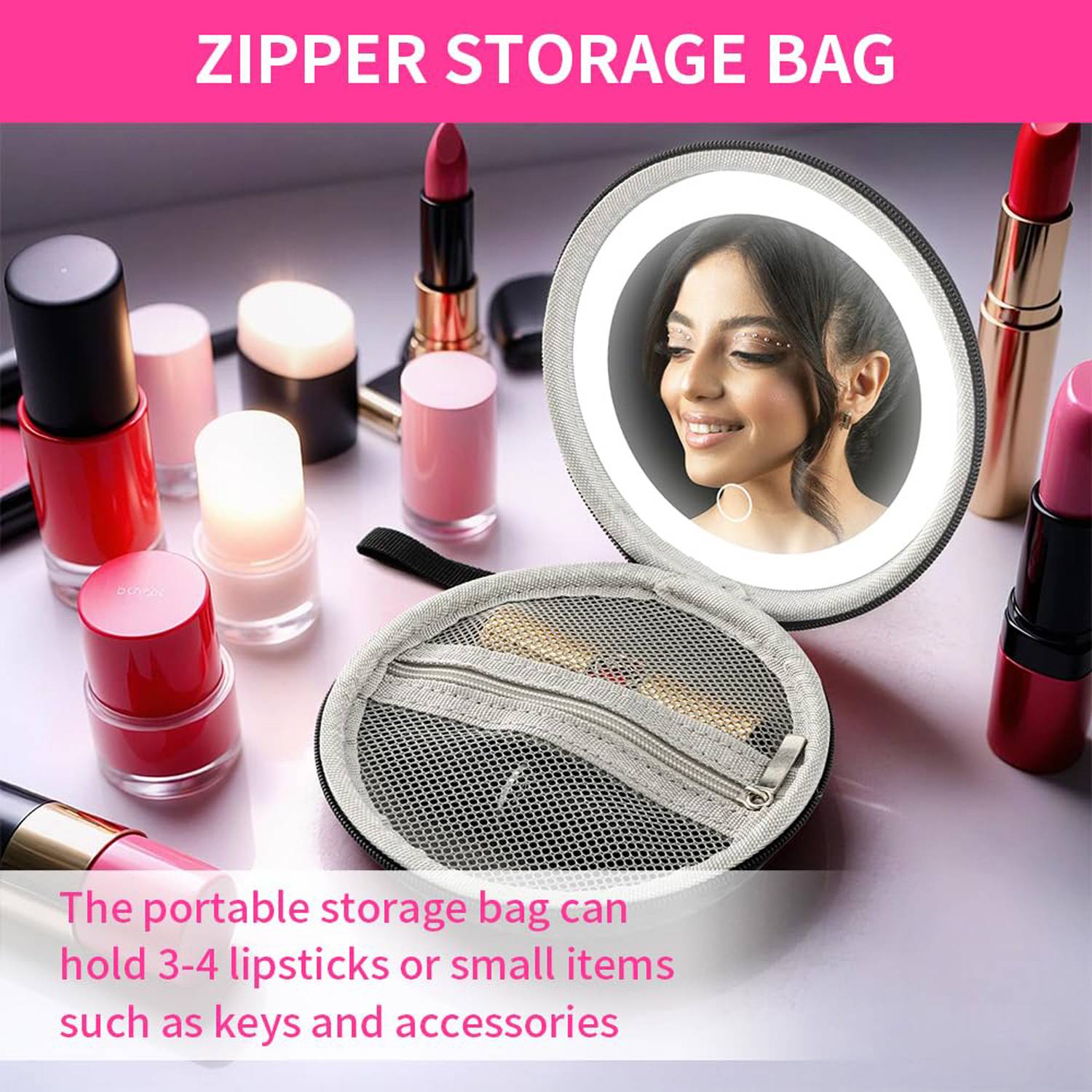 Circular portable LED illuminated makeup mirror 8