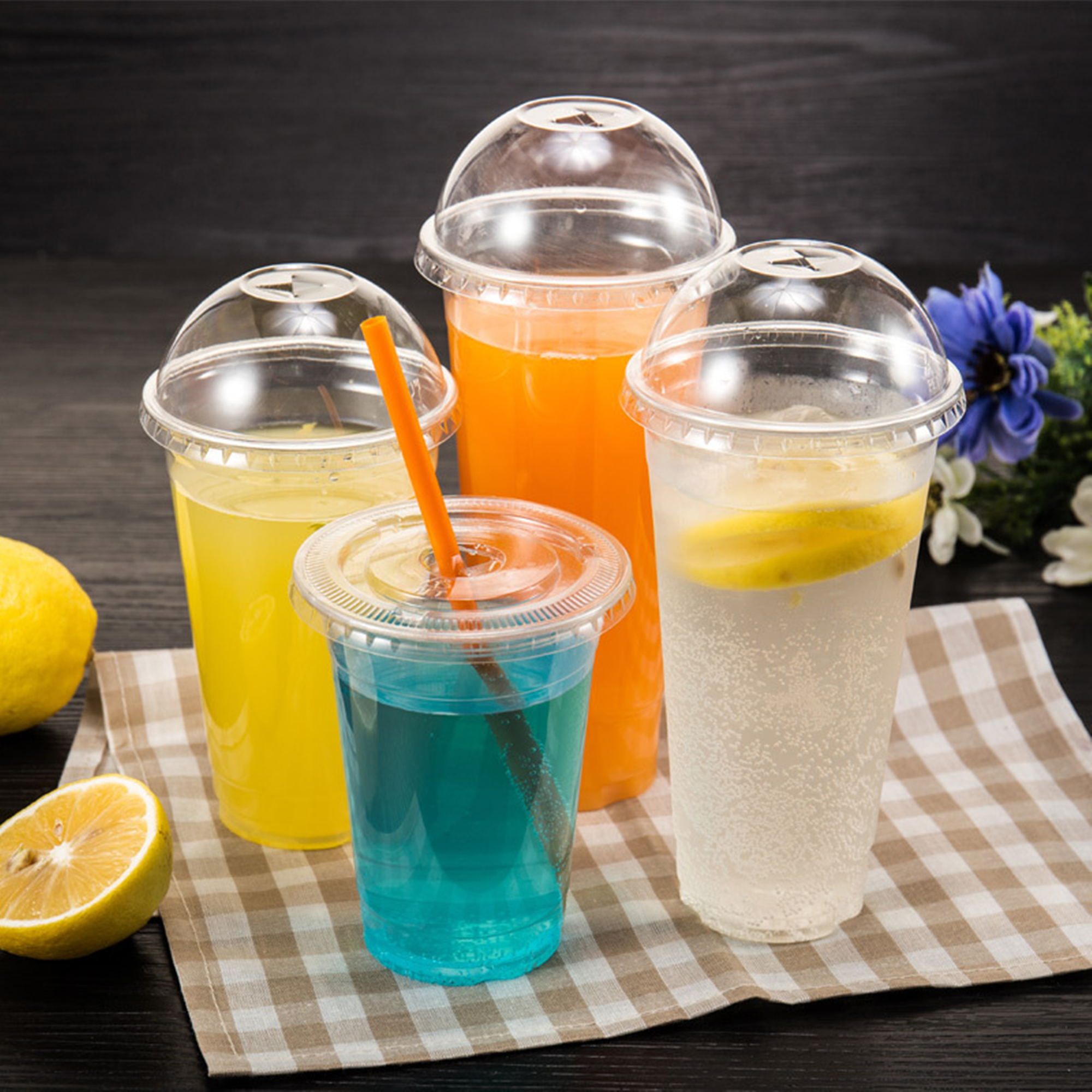 100 Pcs 16 oz Disposable Clear Cups With Dome Lids 2