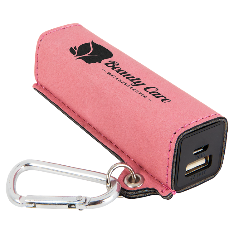Pink Leatherette 2200 mAh Power Bank with USB Cord 1