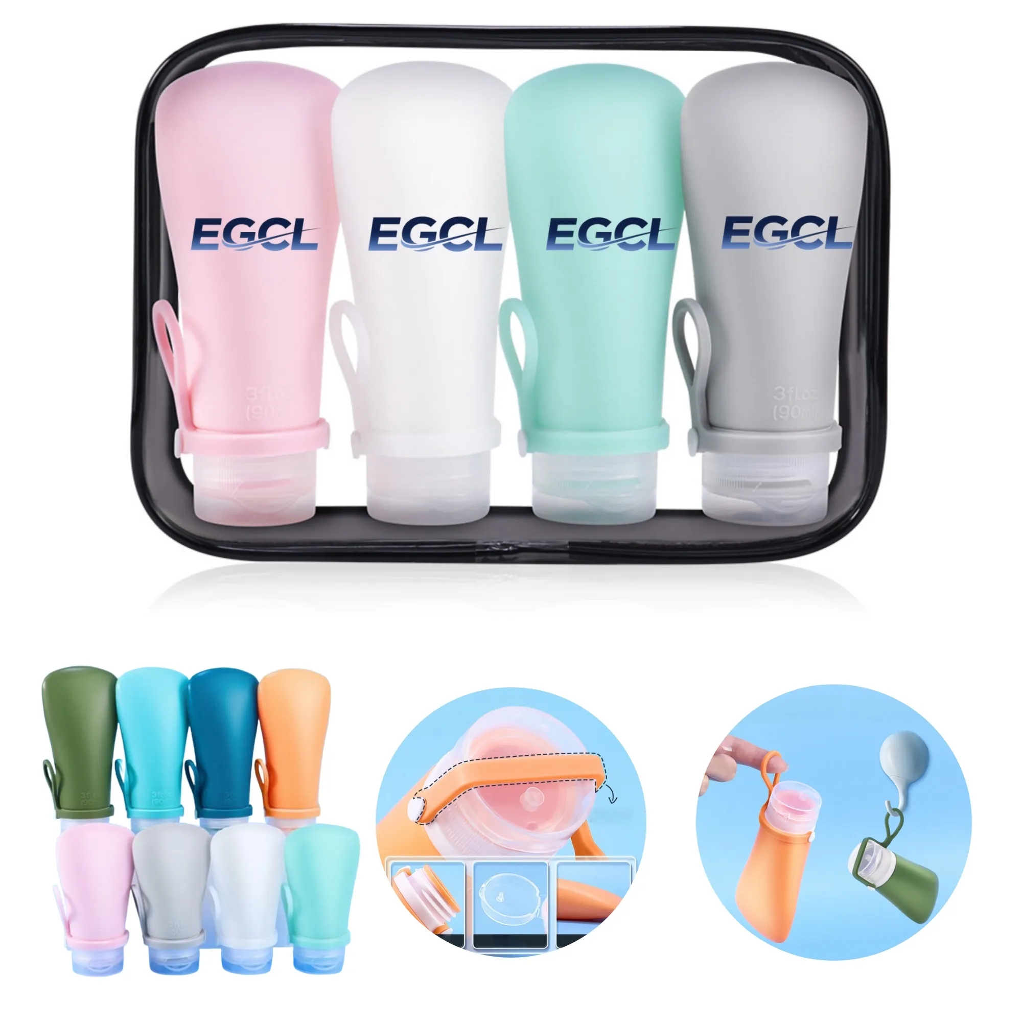 4-pack toiletries travel bottle, 3 oz refillable container