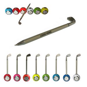 Multi Color Ink Golf Pen With Clock 7