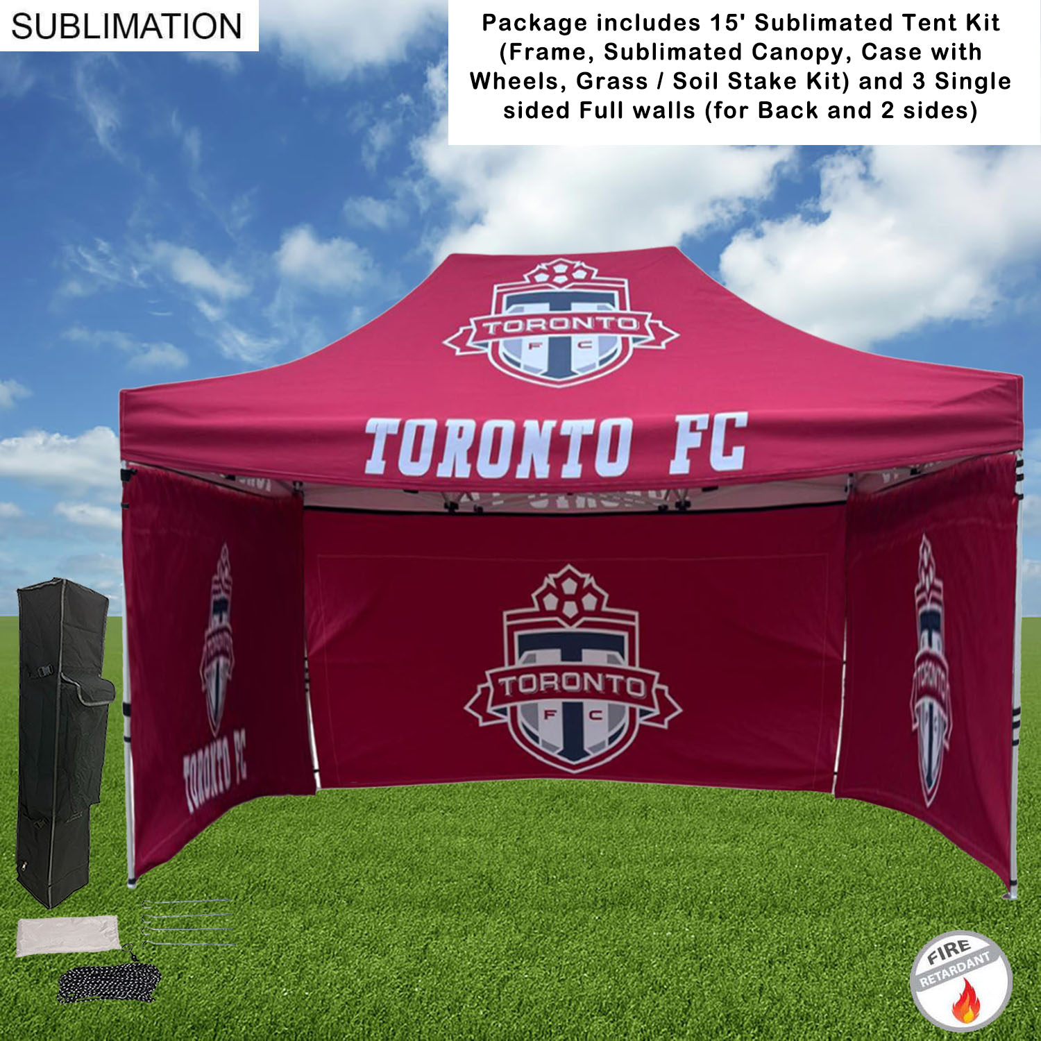 Full Privacy Tent Package, 15' Sublimated Tent kit, 3 single sided Full walls for back and 2 sides 30
