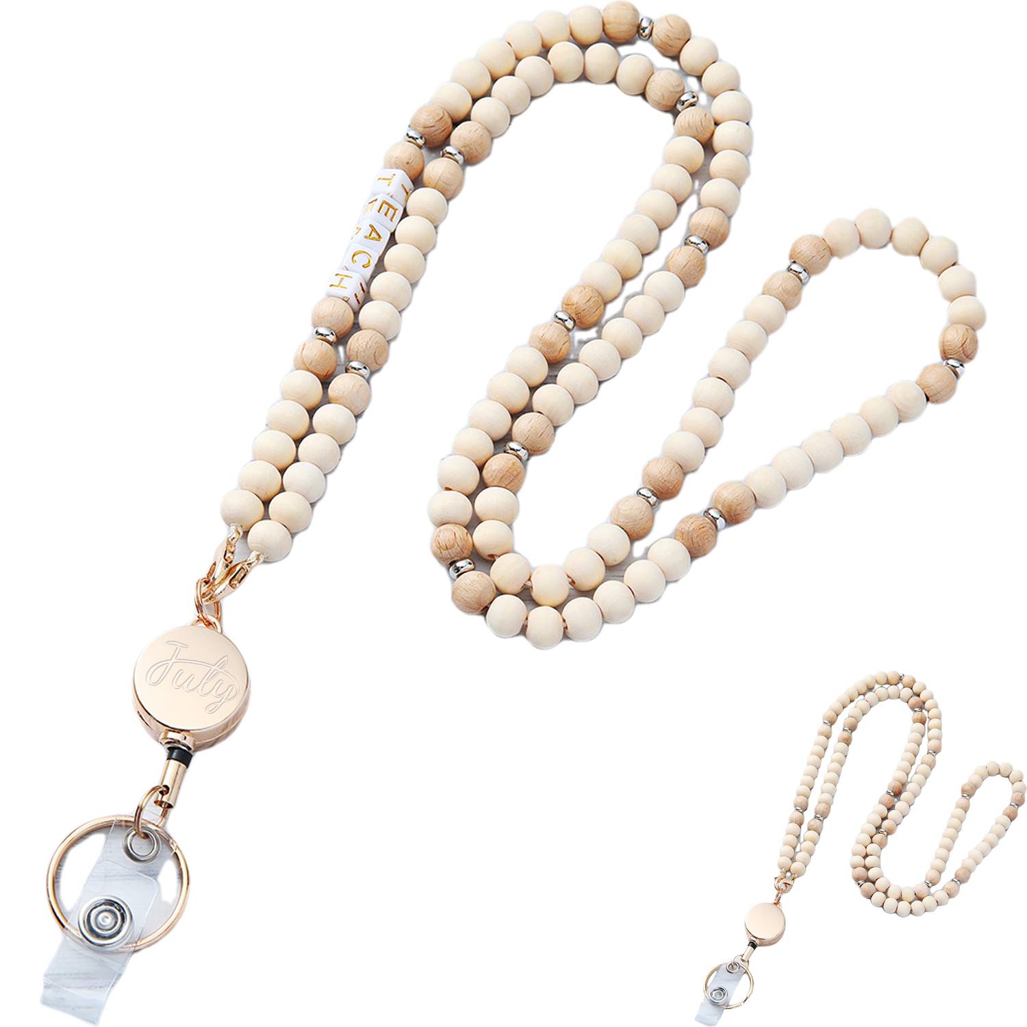 Wooden Bead Zipper Pull Retractable Lanyard Set 3