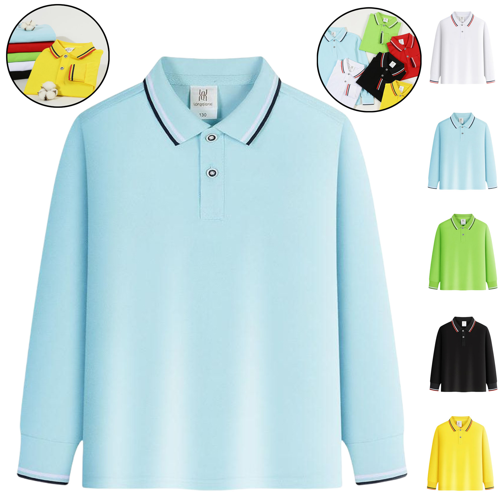 Custom Kids Polo Shirts Long Sleeve T-Shirts for Fall Boys Girls 2