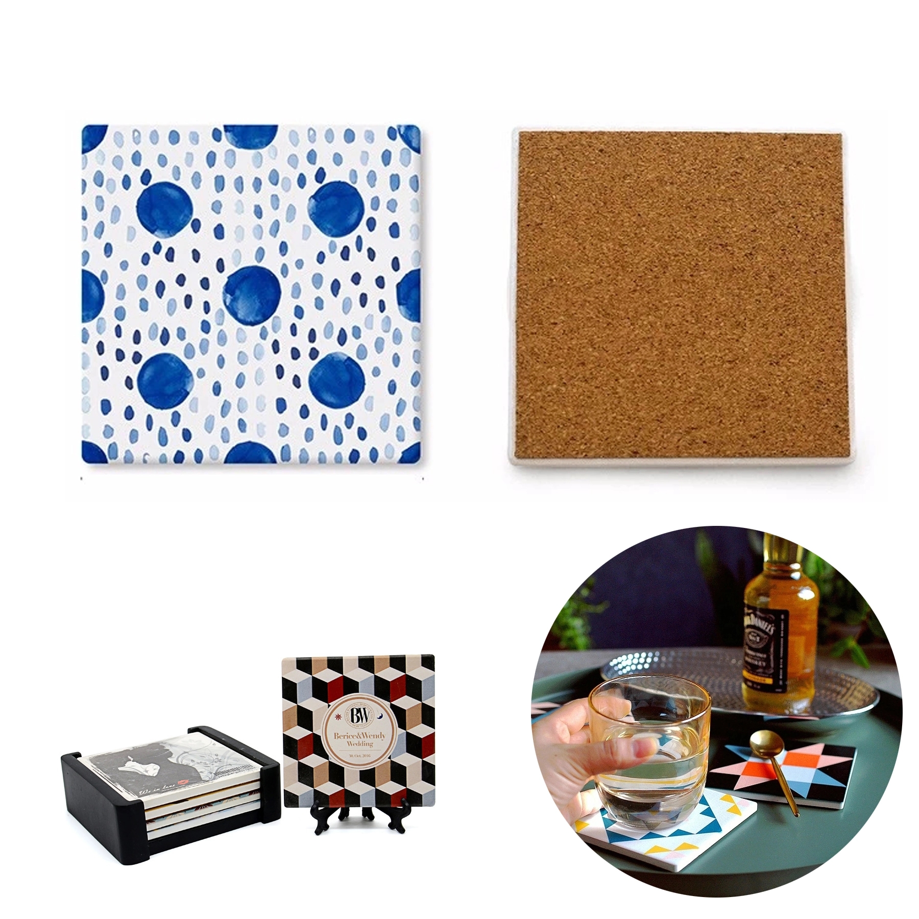 Round And Square Absorbent Ceramic Coasters 2