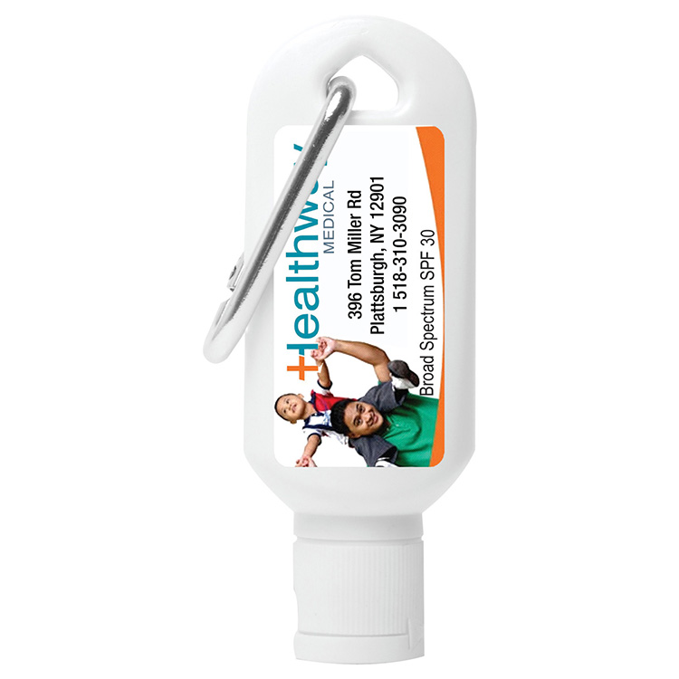 2.0 oz Broad Spectrum SPF 30 Sunscreen Lotion in Solid White Carabiner Tottle 1