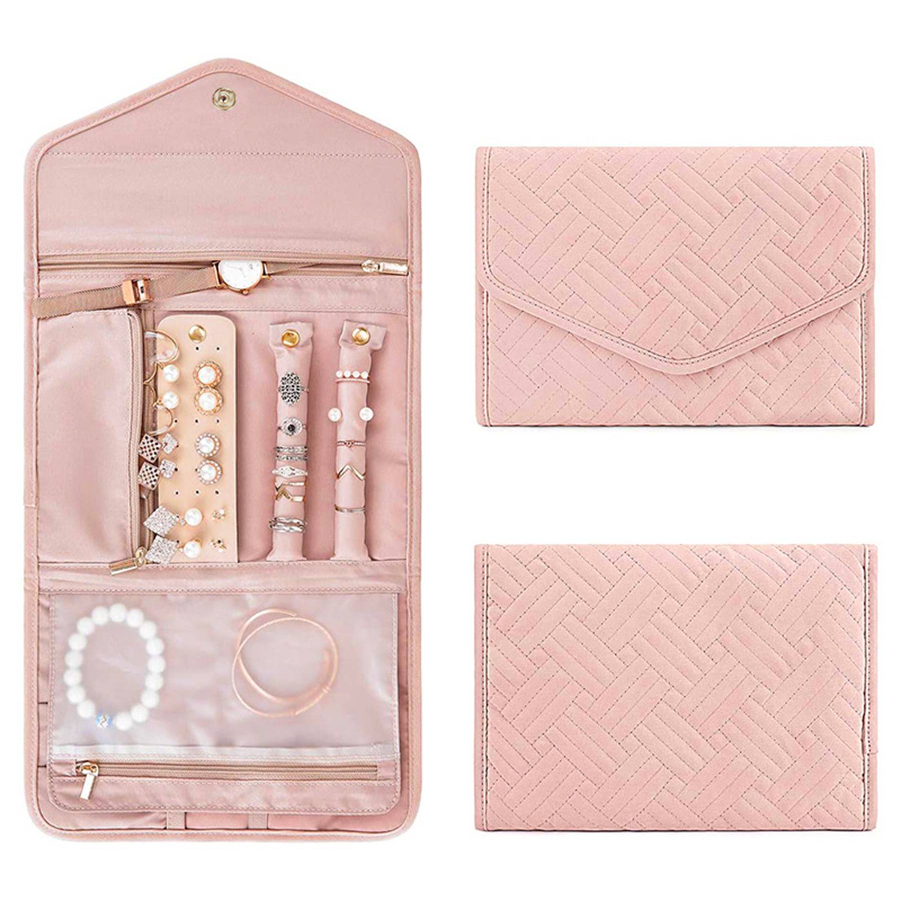 Travel Jewelry Organizer Roll Foldable Case 8