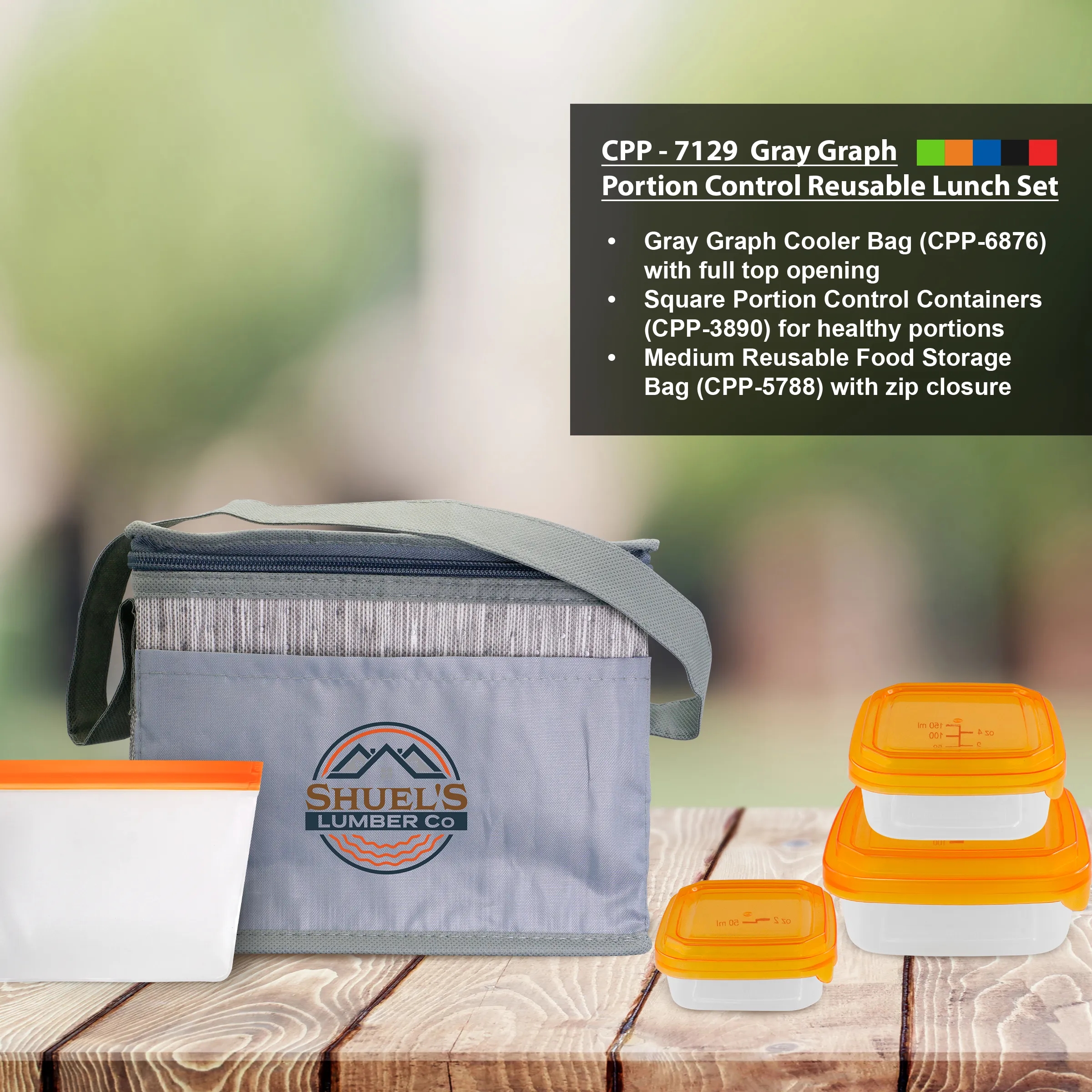Gray Graph Portion Control Reusable Lunch Set 5