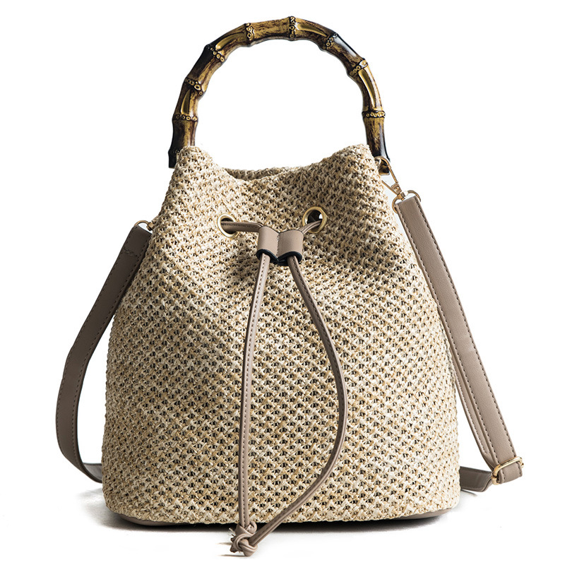 Jute Crossbody Bucket Handbags Hobo Purse Bamboo Handle 7