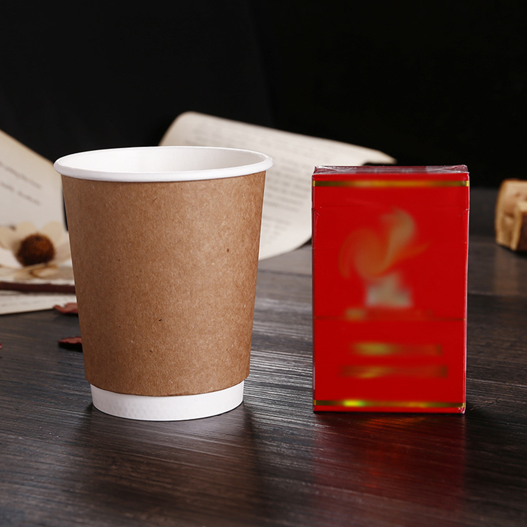 Kraft Paper Insulated Coffee Cups 8/12/12/16OZ with Lid 4