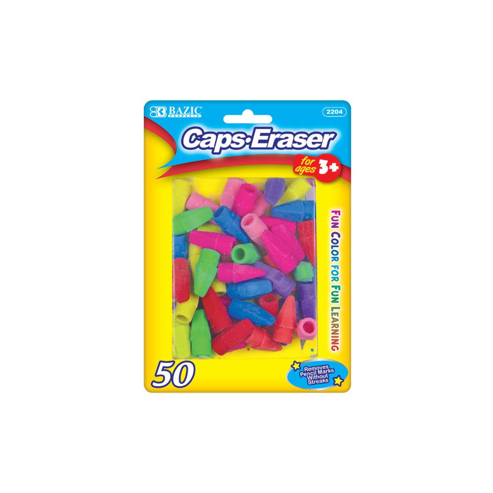 Pencil Caps Erasers - 50 Pack Neon Colors 2