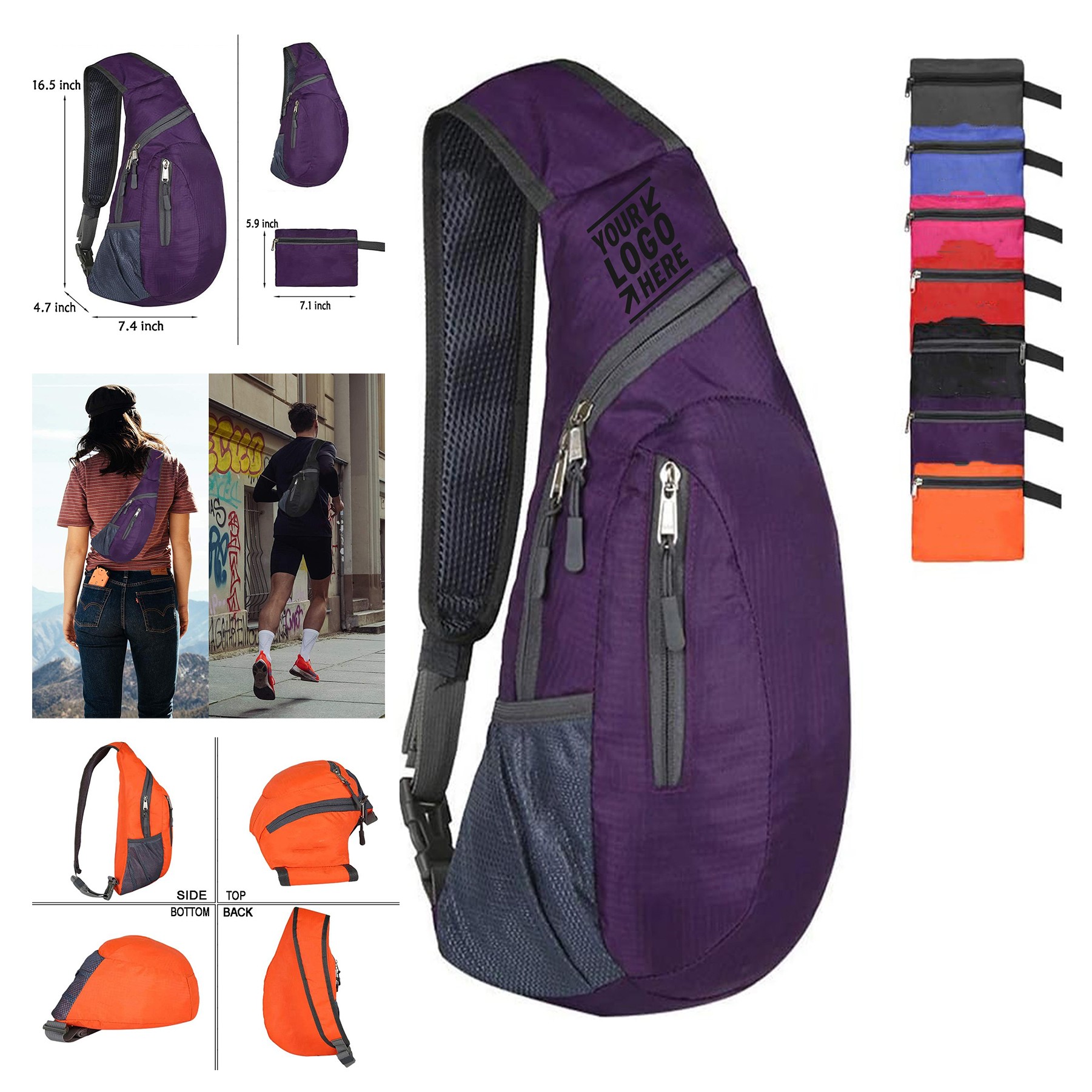 Men Women Foldable Sling Bag Shoulder Chest Backpack Crossbody Daypack 2
