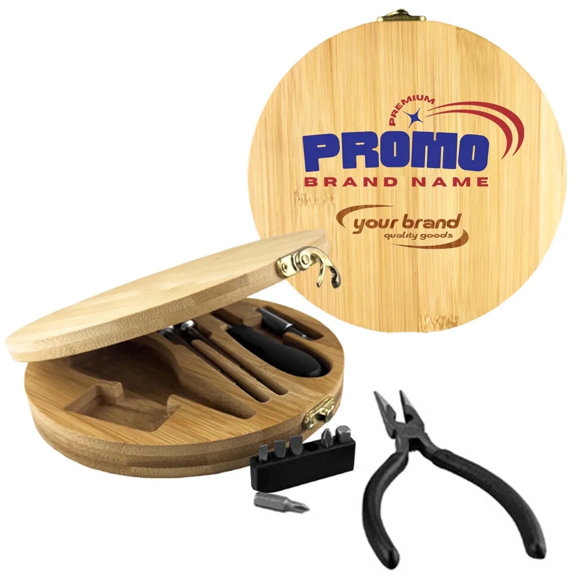 Bamboo Case Pliers Screwdrivers Tool Set 3