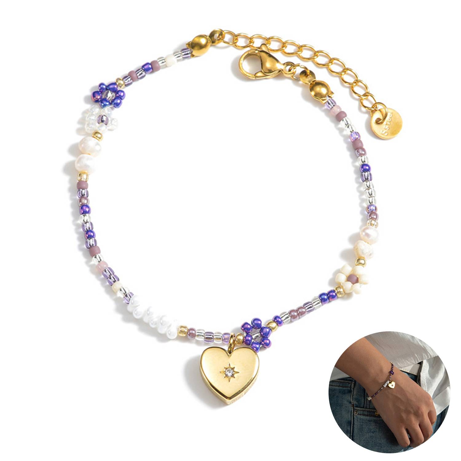 Steel Simple daisy flower beaded bracelet 7