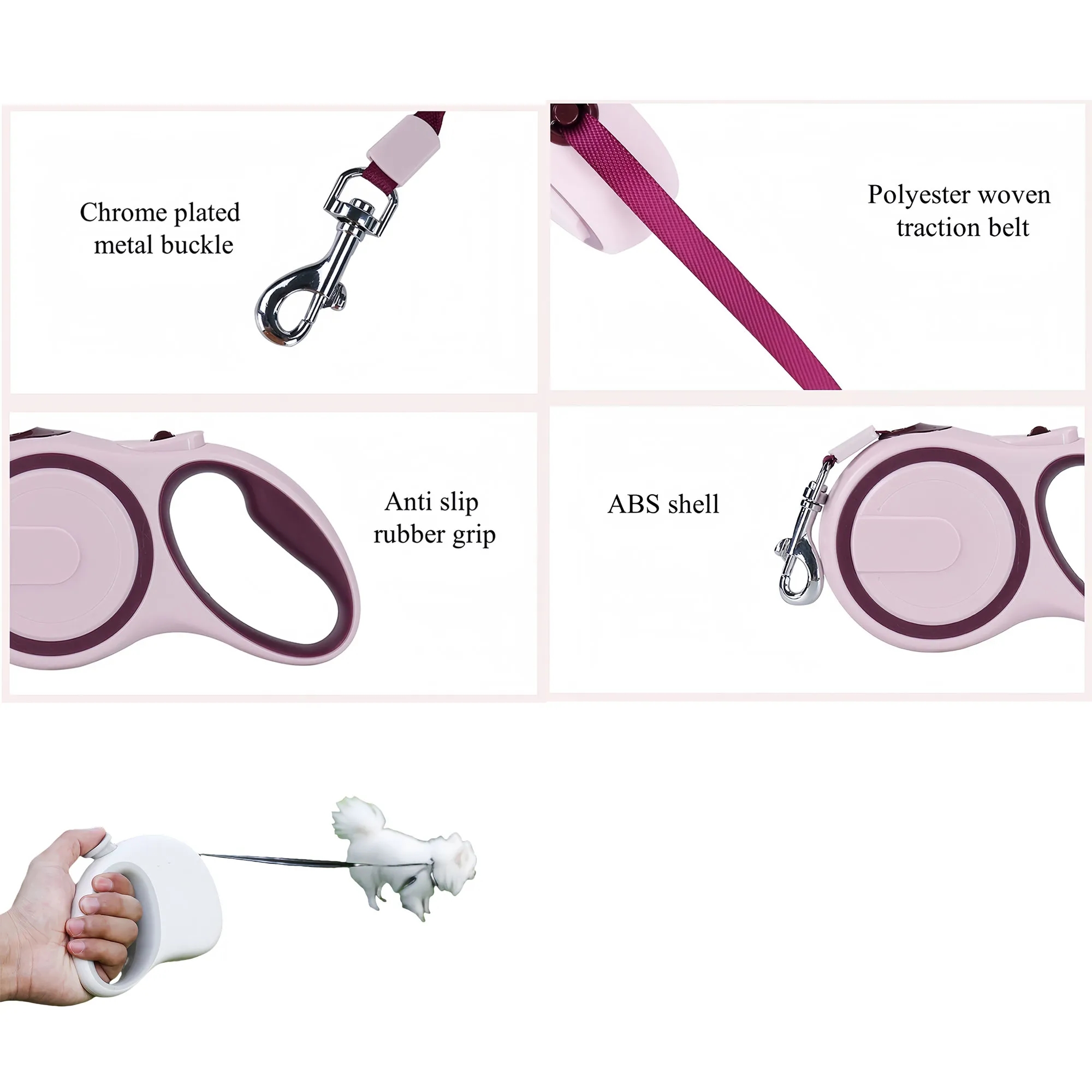 Portable Auto Retract Pet Leash With Reflective Stitching 3