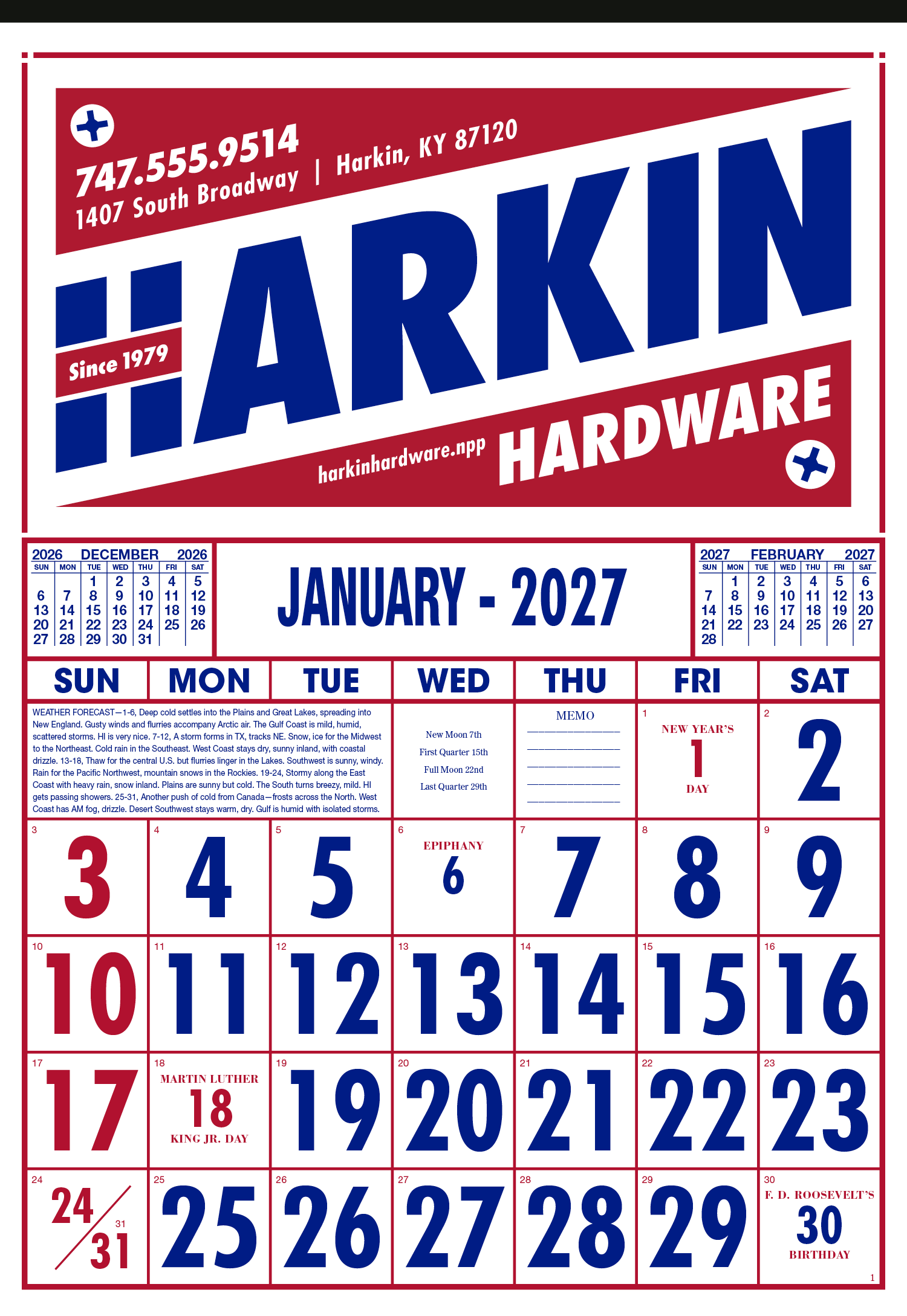 Skinner & Kennedy® Commercial 12-Sheet Calendar 22
