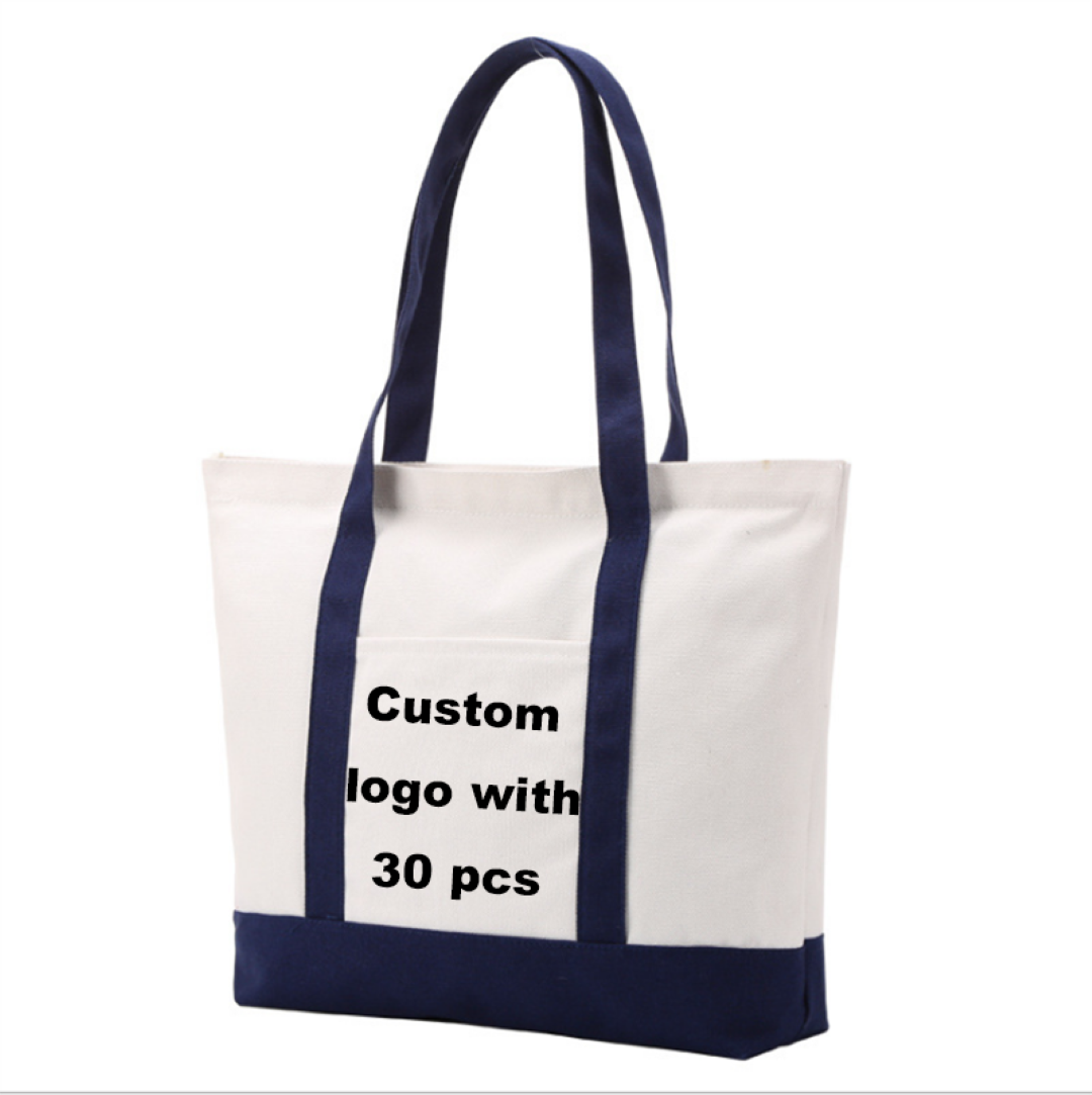 Top Zippered Canvas Striped Beach Bag 1