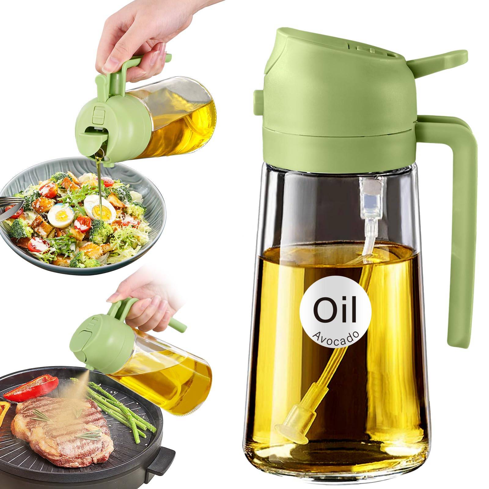 16.5oz Glass Oil Dispenser-Non-Drip Spray & Pour, Press Top 4