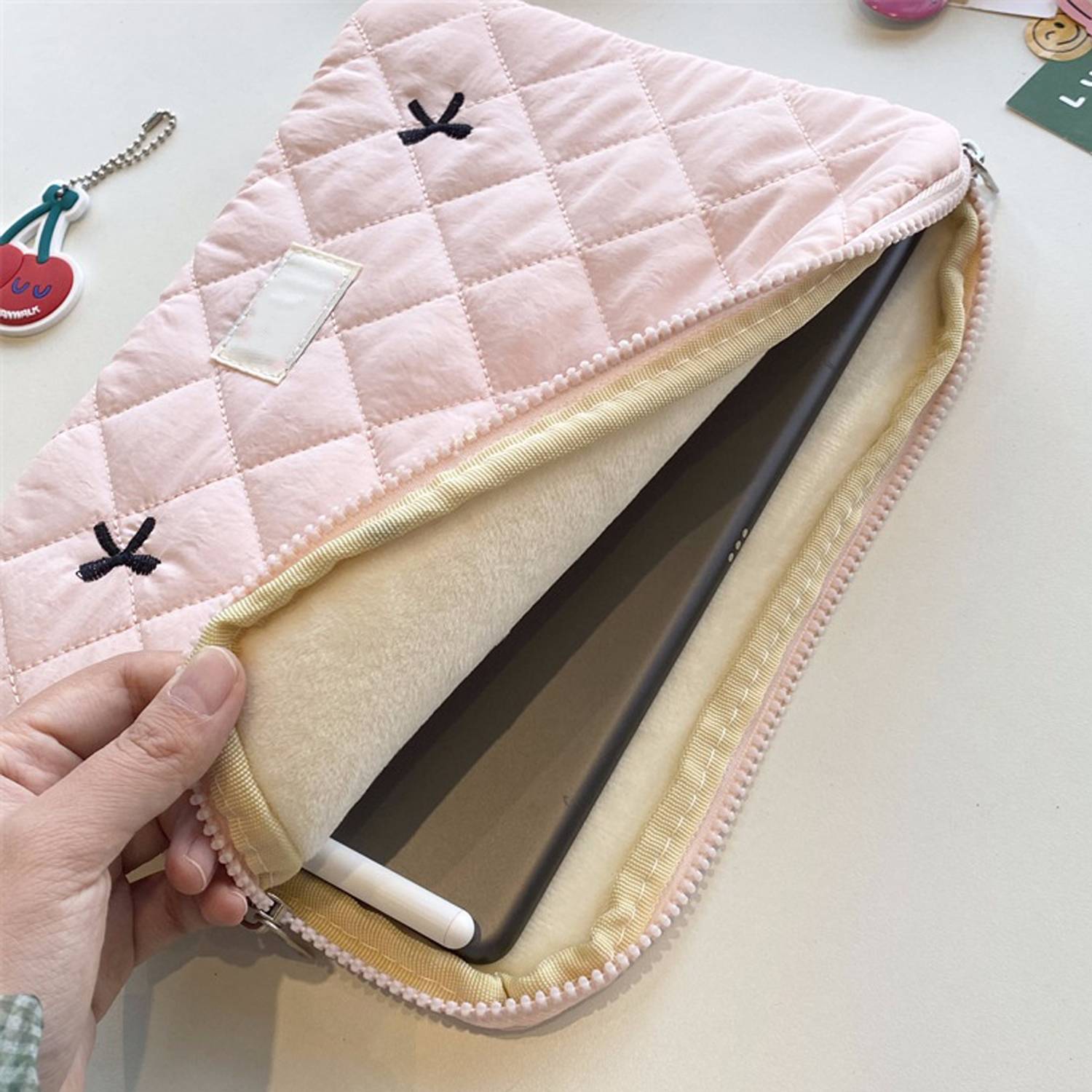 Cute Diamond Embroidered Bow Tablet Laptop Storage Bag 5