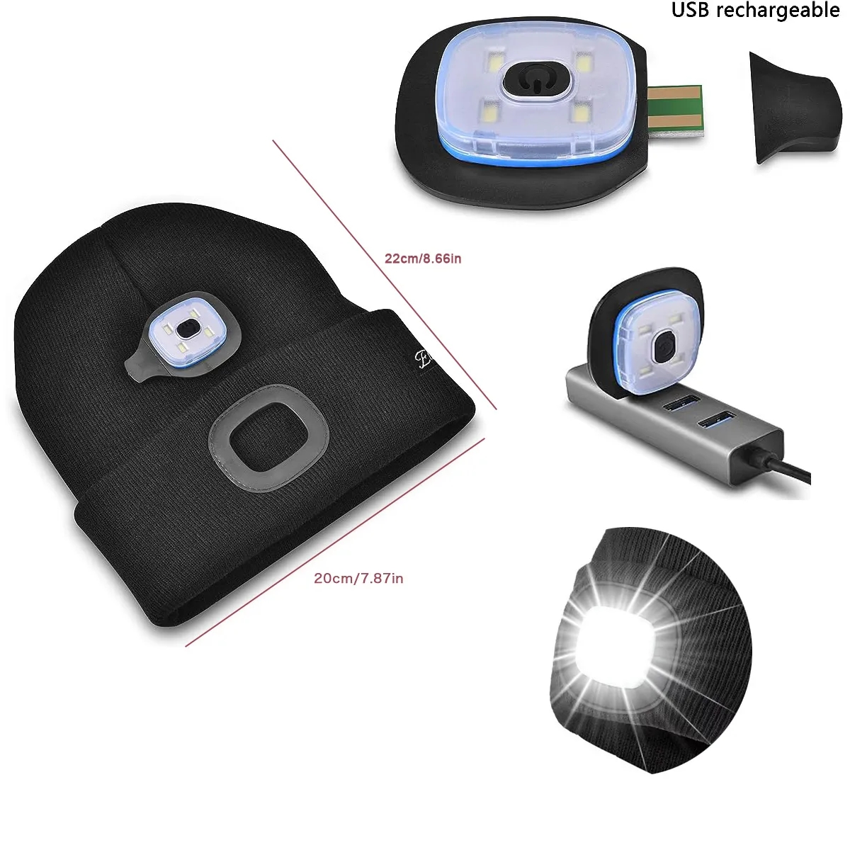 USB Rechargeable Beanie Hat with LED light 3