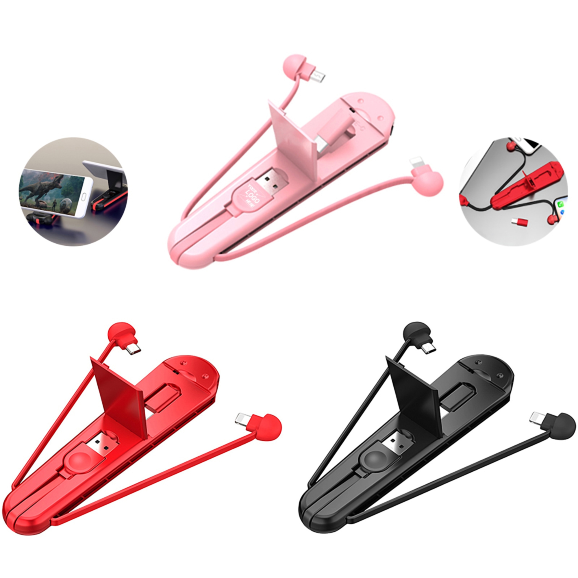Universal Plastic Phone Holder with 3-in-1 Charging Cable 4