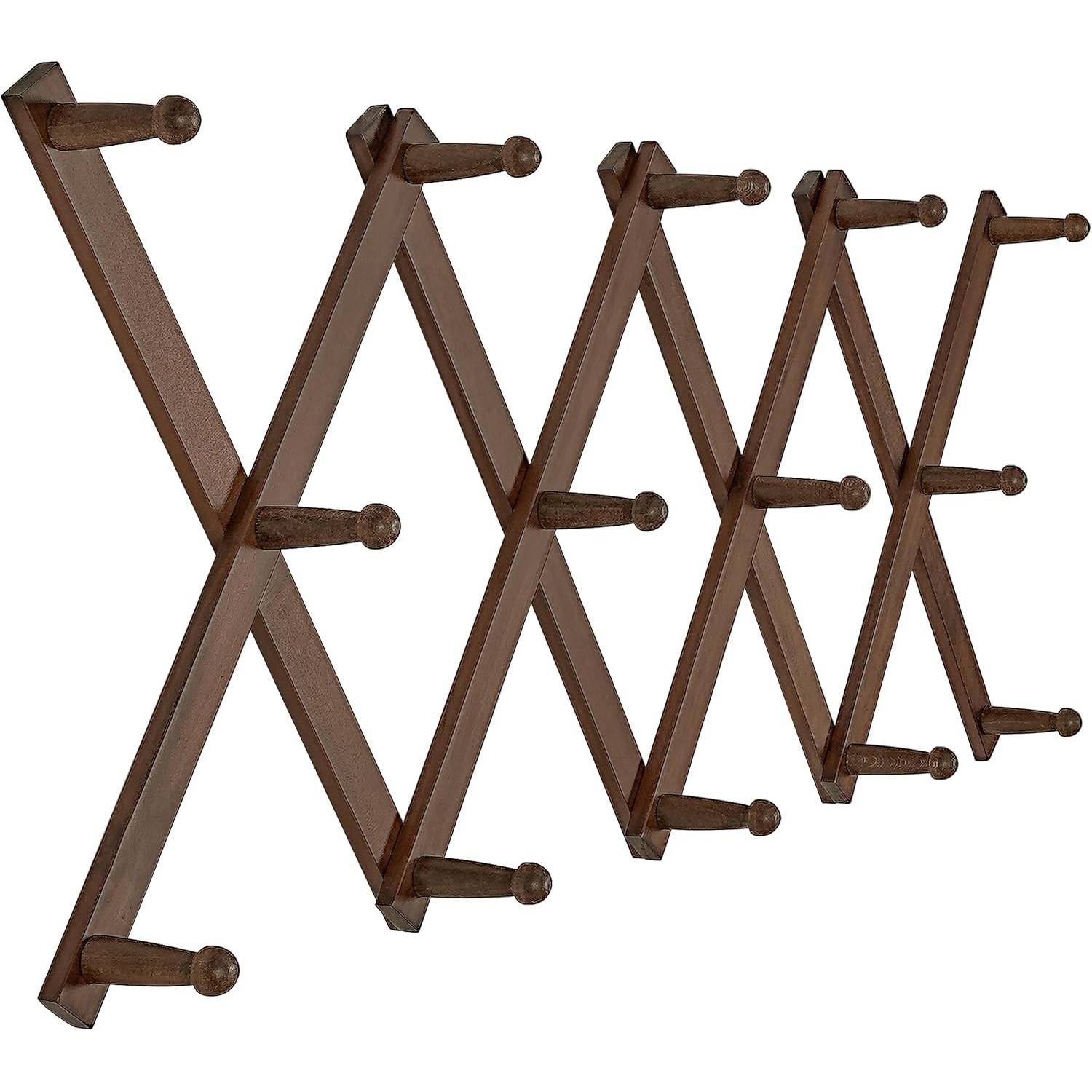 Expandable Wall Mounted Wooden Hat Rack w/ 14 Hooks 4