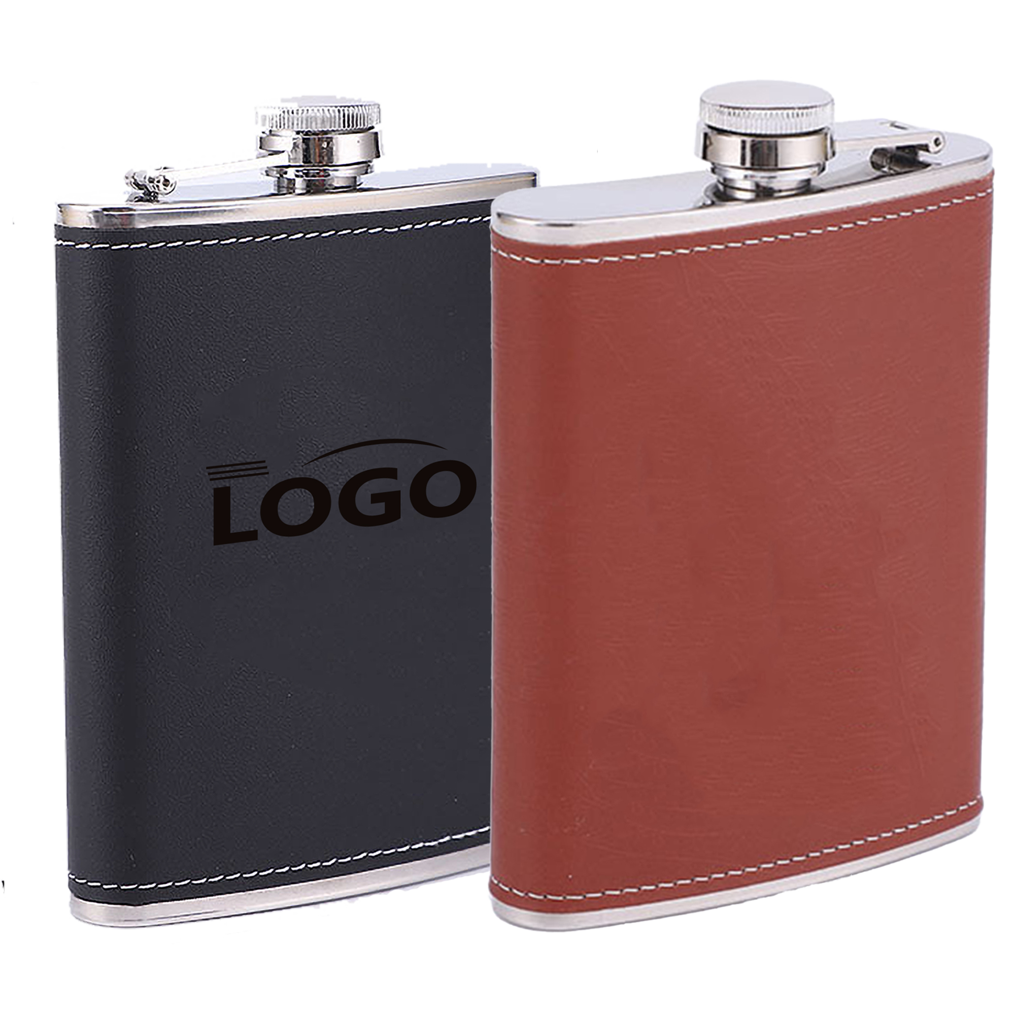 Flask Stainless Steel Hip with Eco Faux Leather Wrap Whiskey, custom water bottle with logo imprint 3