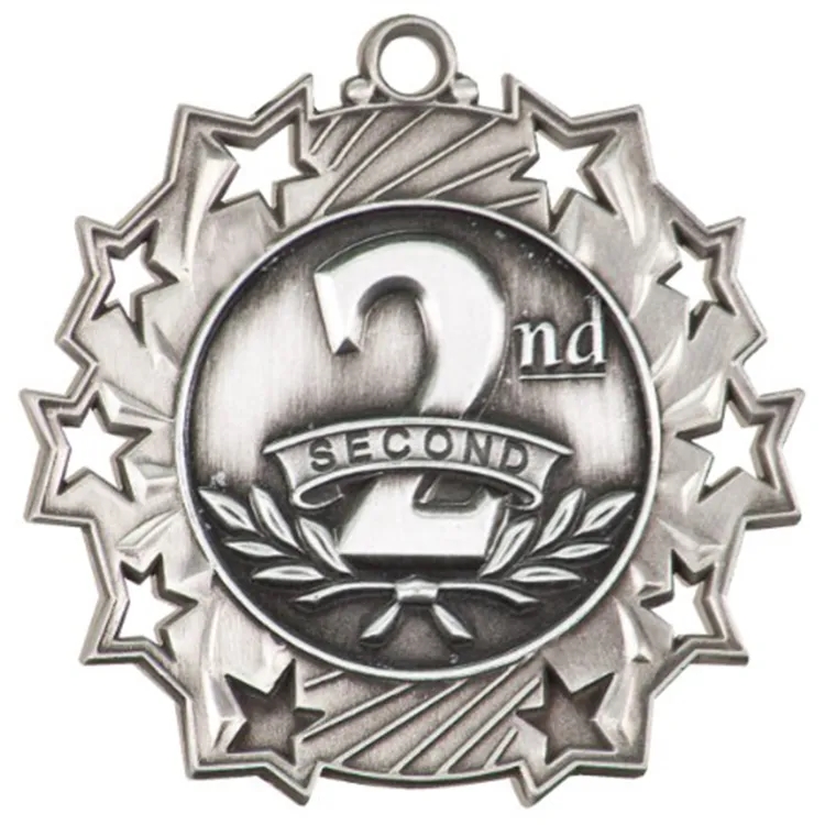 2 1/4" Ten Star Antique Finish Medal-Second Place 2