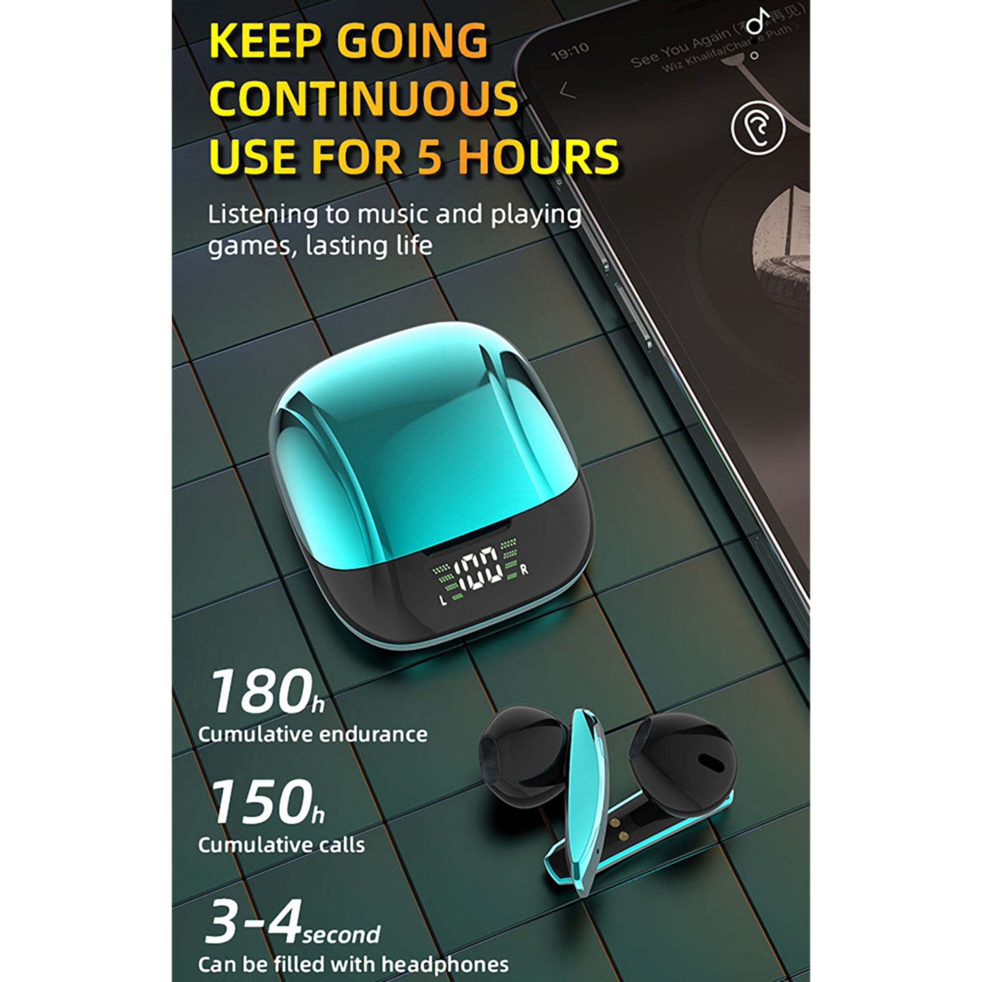 Bluetooth Wireless Earbuds w/Square Charging Case 3
