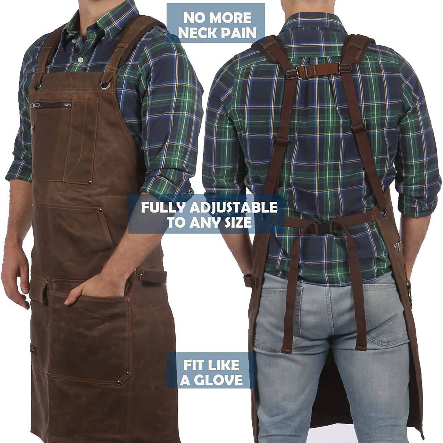 Long Adjustable Waxed Canvas Shop Apron w/ Pockets 7
