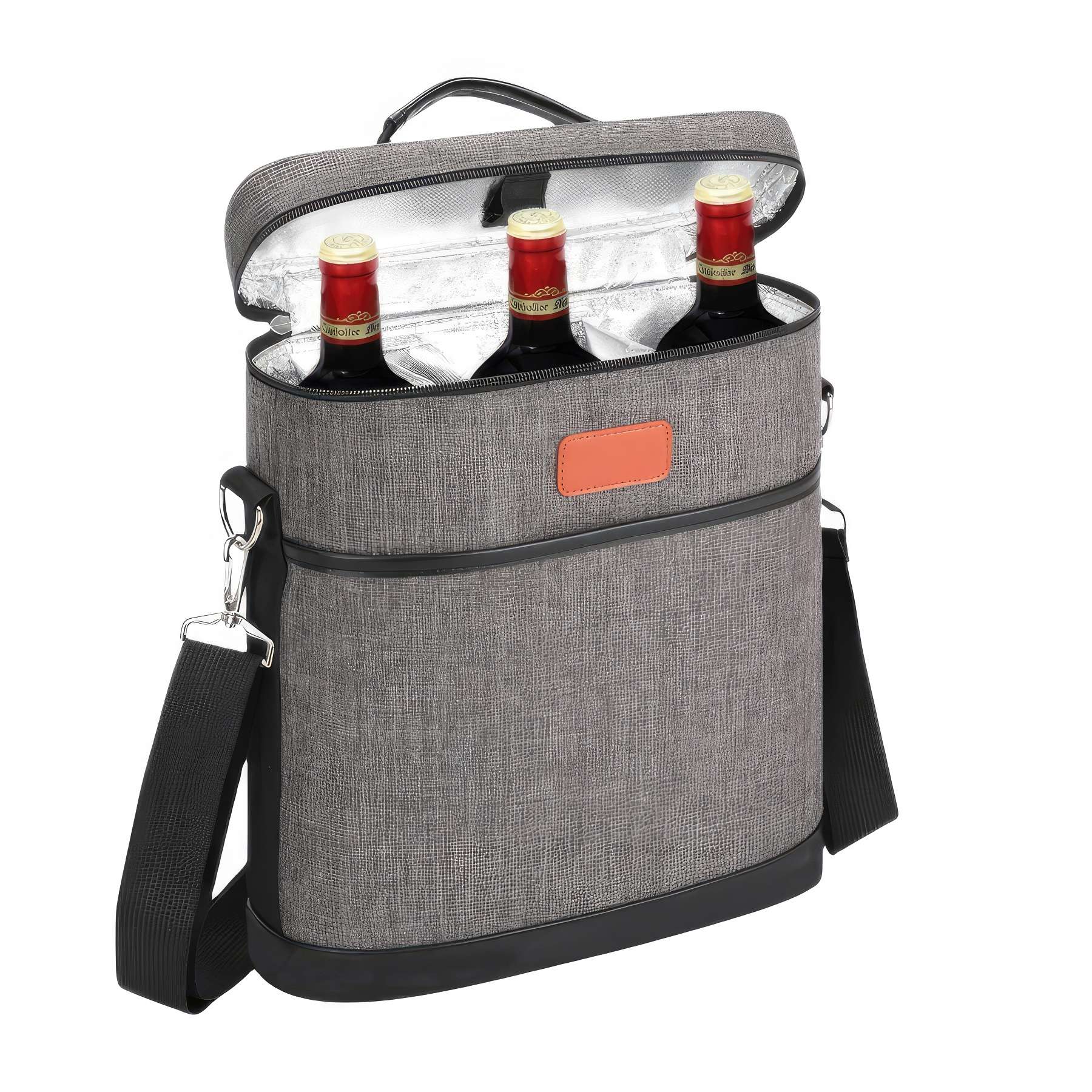 Custom Insulated 3 Bottle Wine Tote Carrier Bag 2