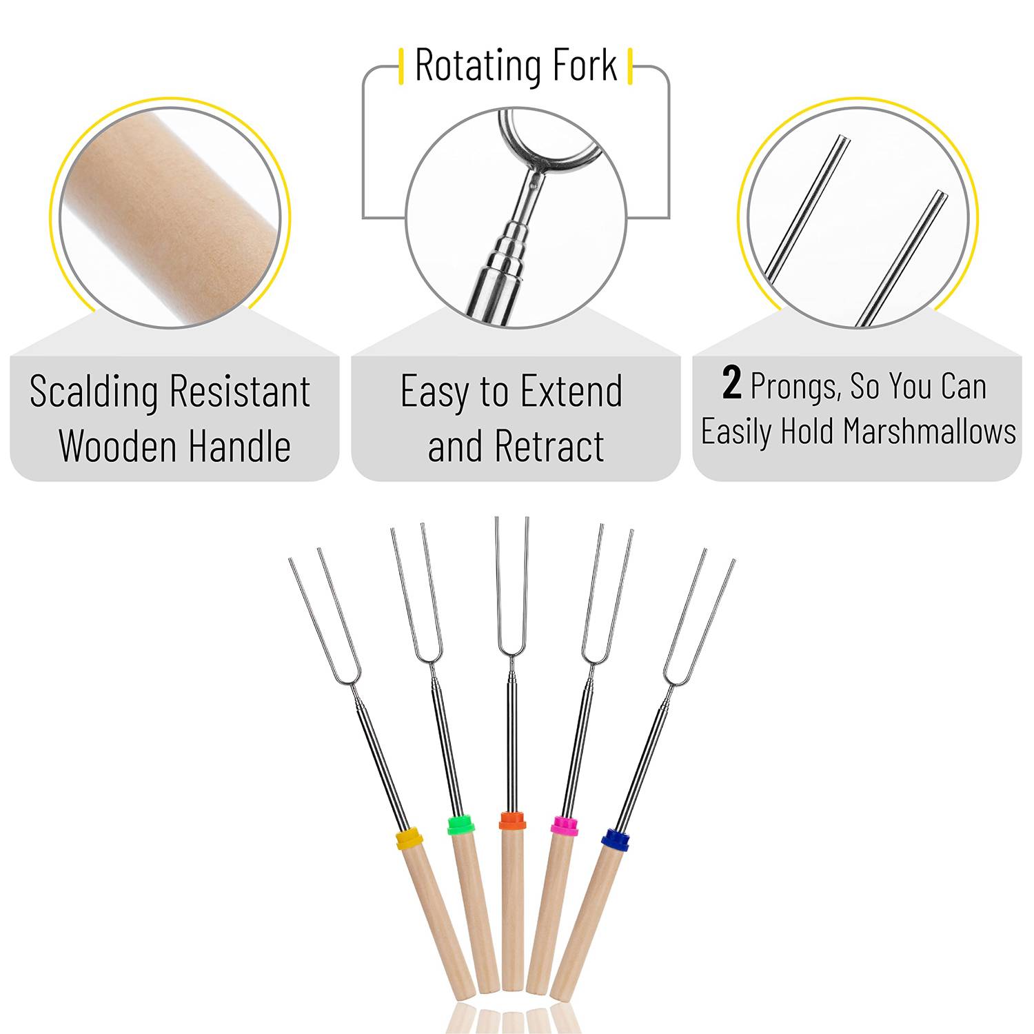 8Pcs Extendable Stainless Steel BBQ Roasting Sticks 4