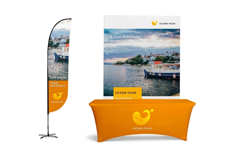 5'wx8'h Straight Wall Display w/12' Feather Flag & 6' Table Cover 2